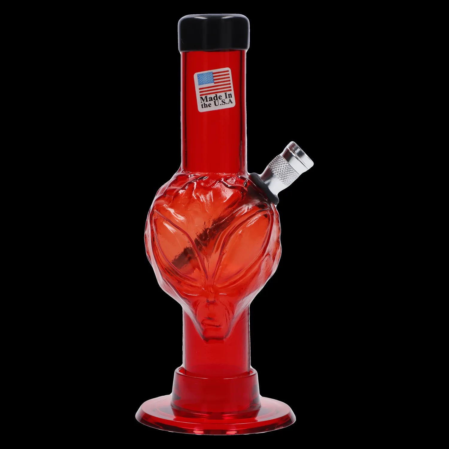 A front view of the 6-inch JM Plastics Mini Alien Base Acrylic Water Pipe, showing its unique alien-shaped base.