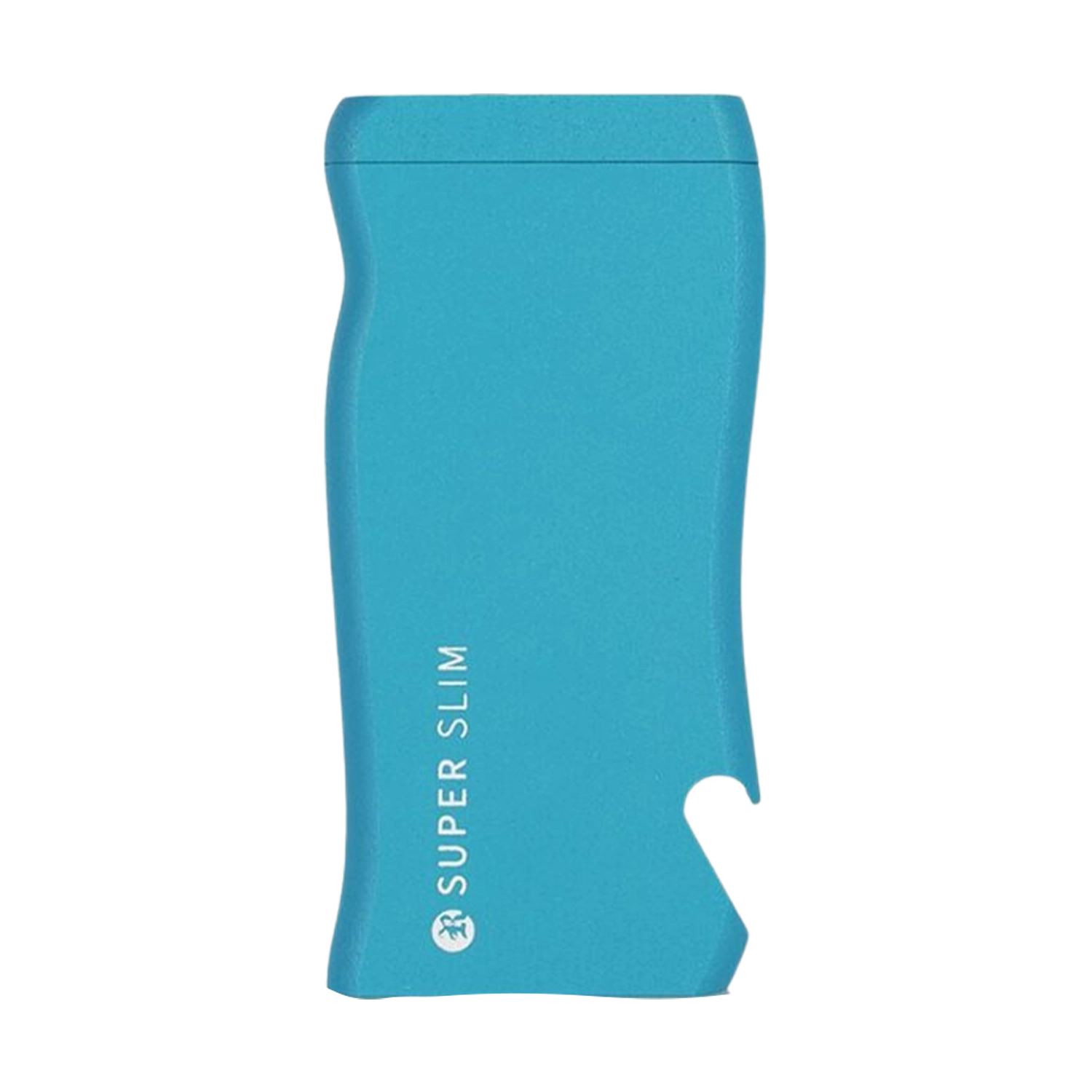 Close-up front view of the turquoise RYOT Super Slim Magnetic Dugout With One Hitter showing its slim curved body and cutout against a white background