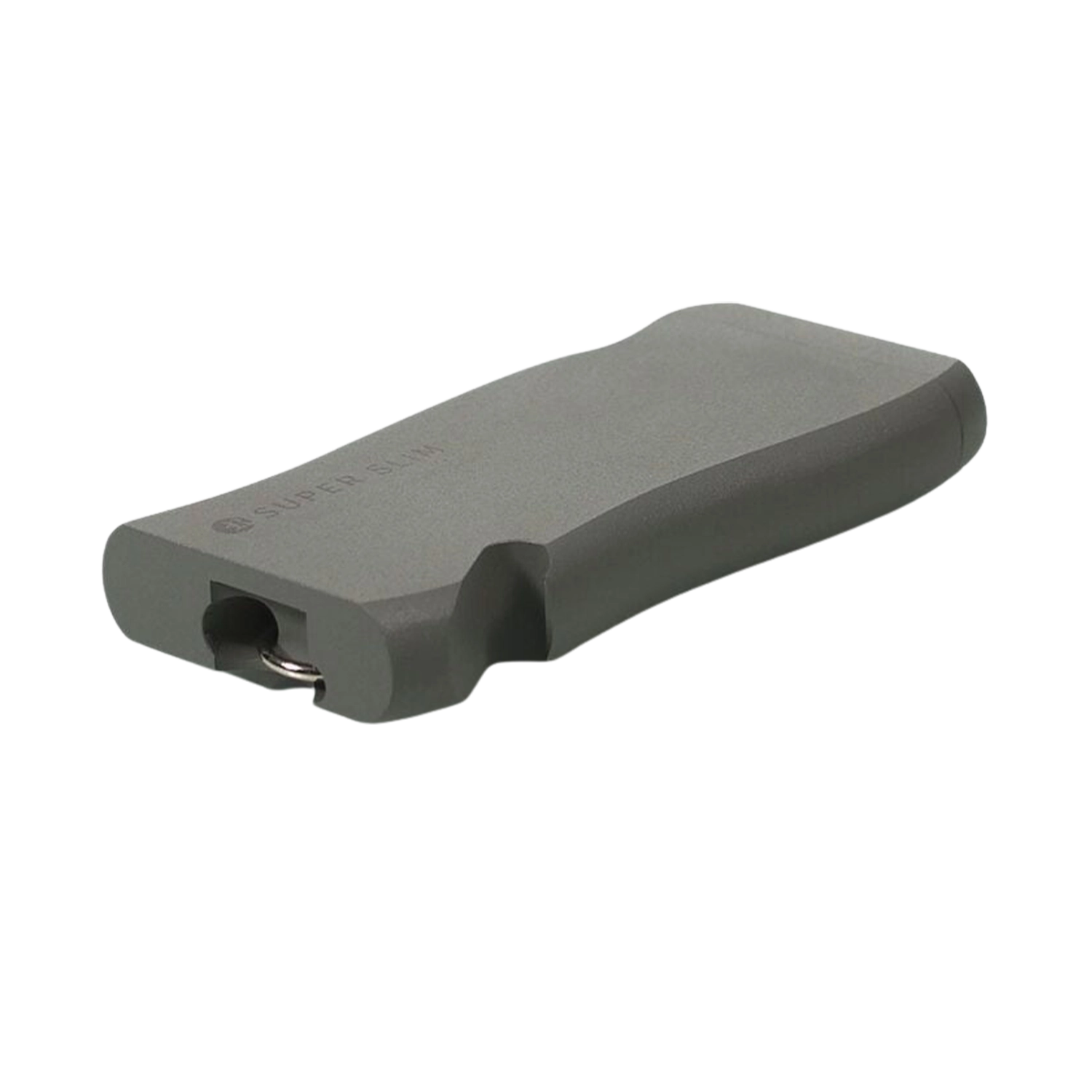 Angled close-up of a gray RYOT Super Slim Magnetic Dugout With One Hitter showing its slim rectangular body, rounded edges, and recessed metal one-hitter.