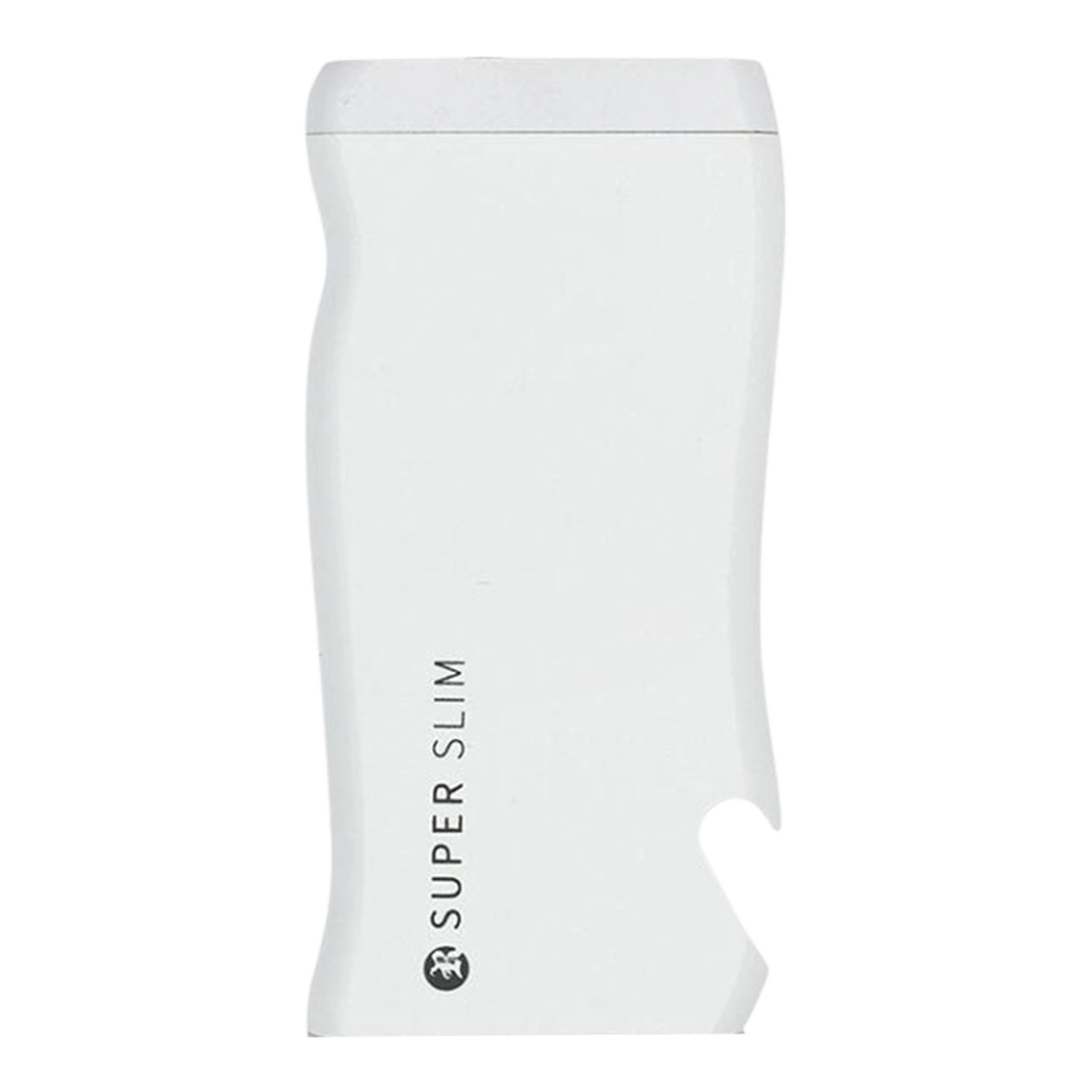 Close-up front view of the white RYOT Super Slim Magnetic Dugout With One Hitter showing its curved silhouette and centered vertical logo.
