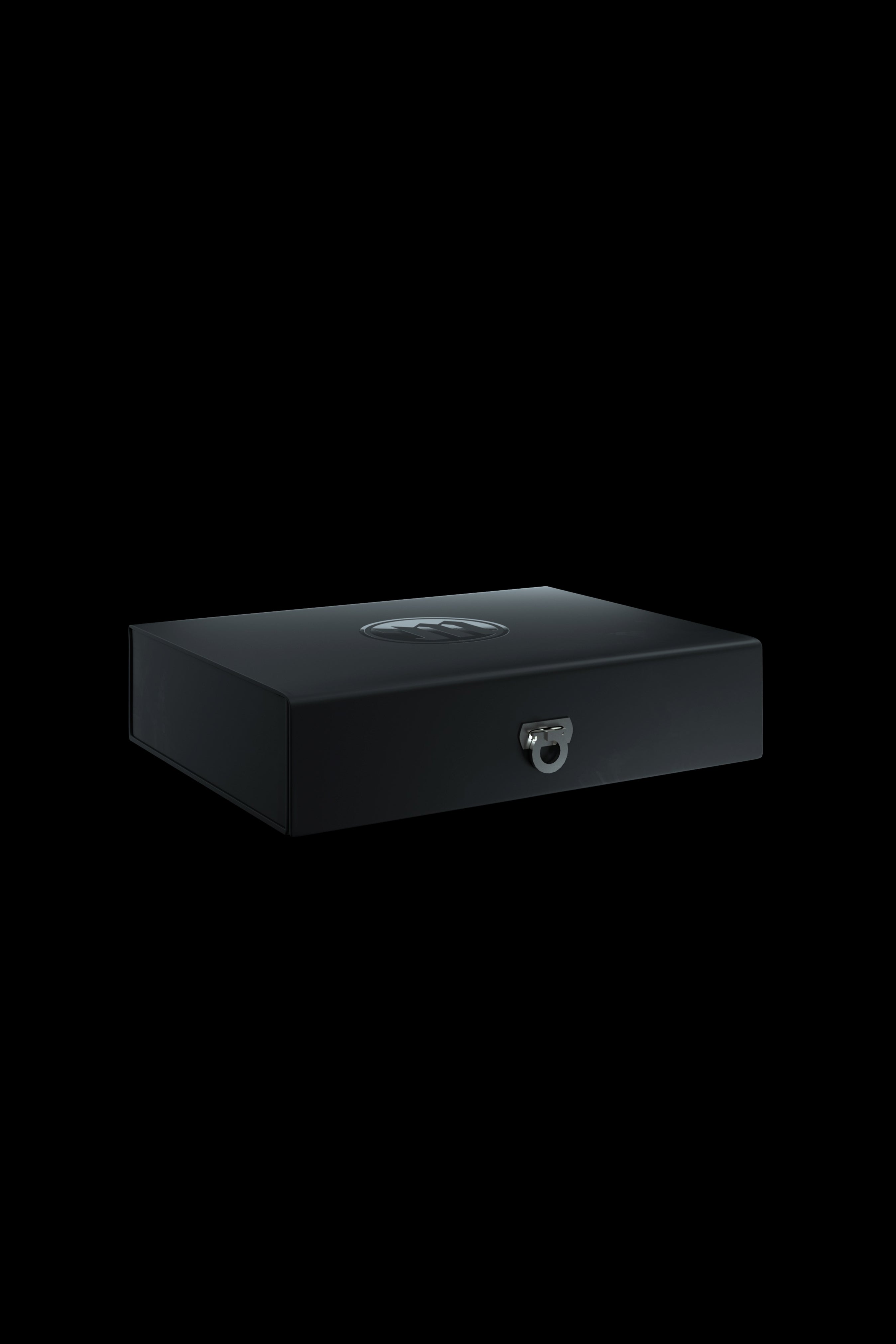 Sleek black storage box with a locking clasp, likely for cannabis or accessories.
