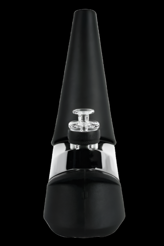 Black glass dab rig with a quartz banger.