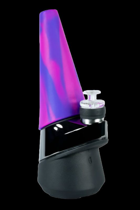 Black and purple electronic dab rig for cannabis concentrates.