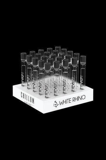 White Rhino Chillum Pipe w/ Silicone Cap - 25pc Display - White Rhino Chillum Pipe w/ Silicone Cap - 25pc Display