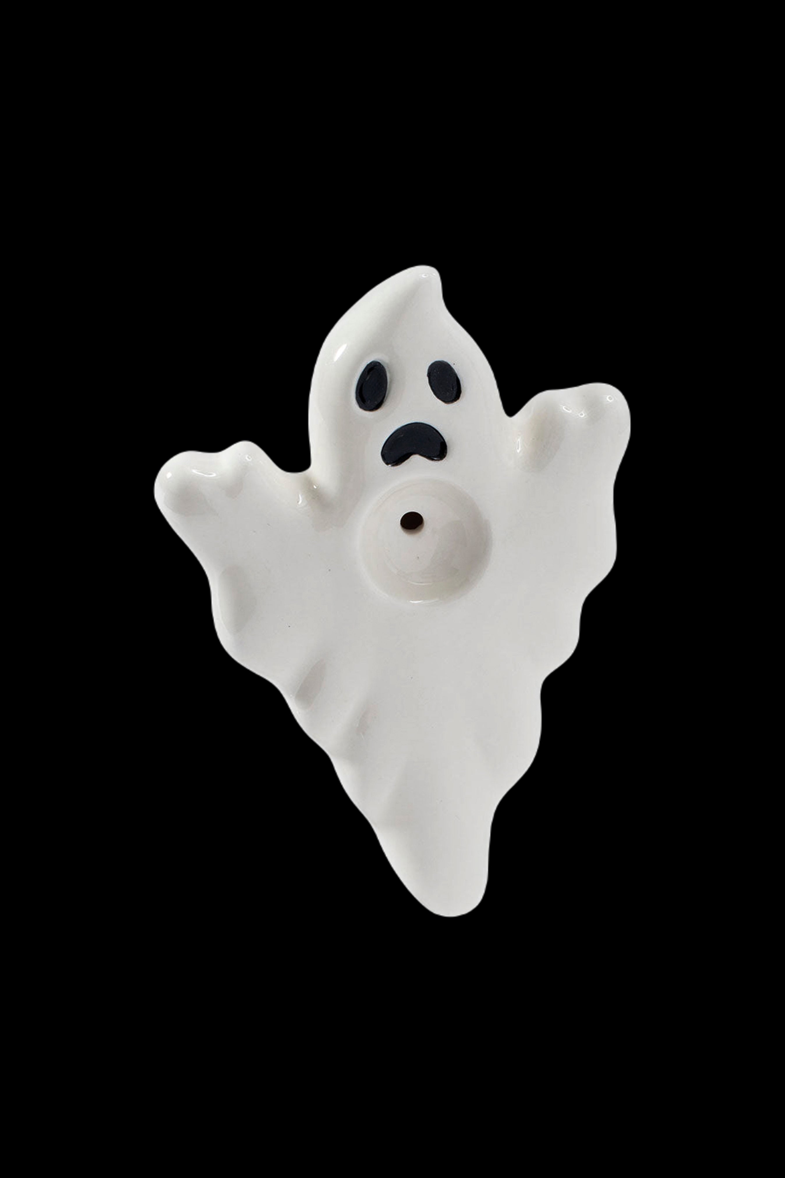 White ceramic ghost-shaped bubbler for smoking.