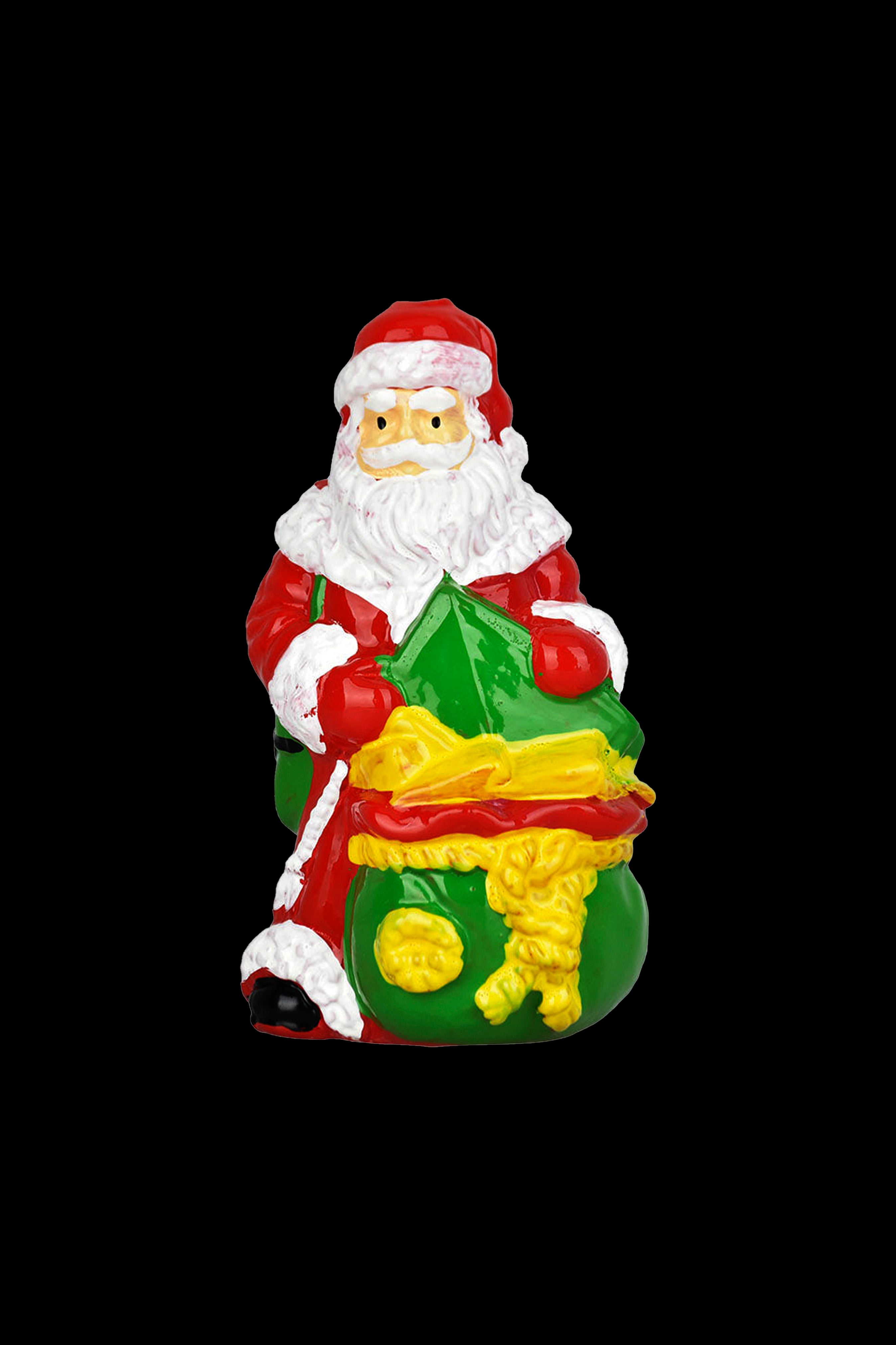Ceramic Santa Claus sculpture concealing a cannabis grinder and bud.