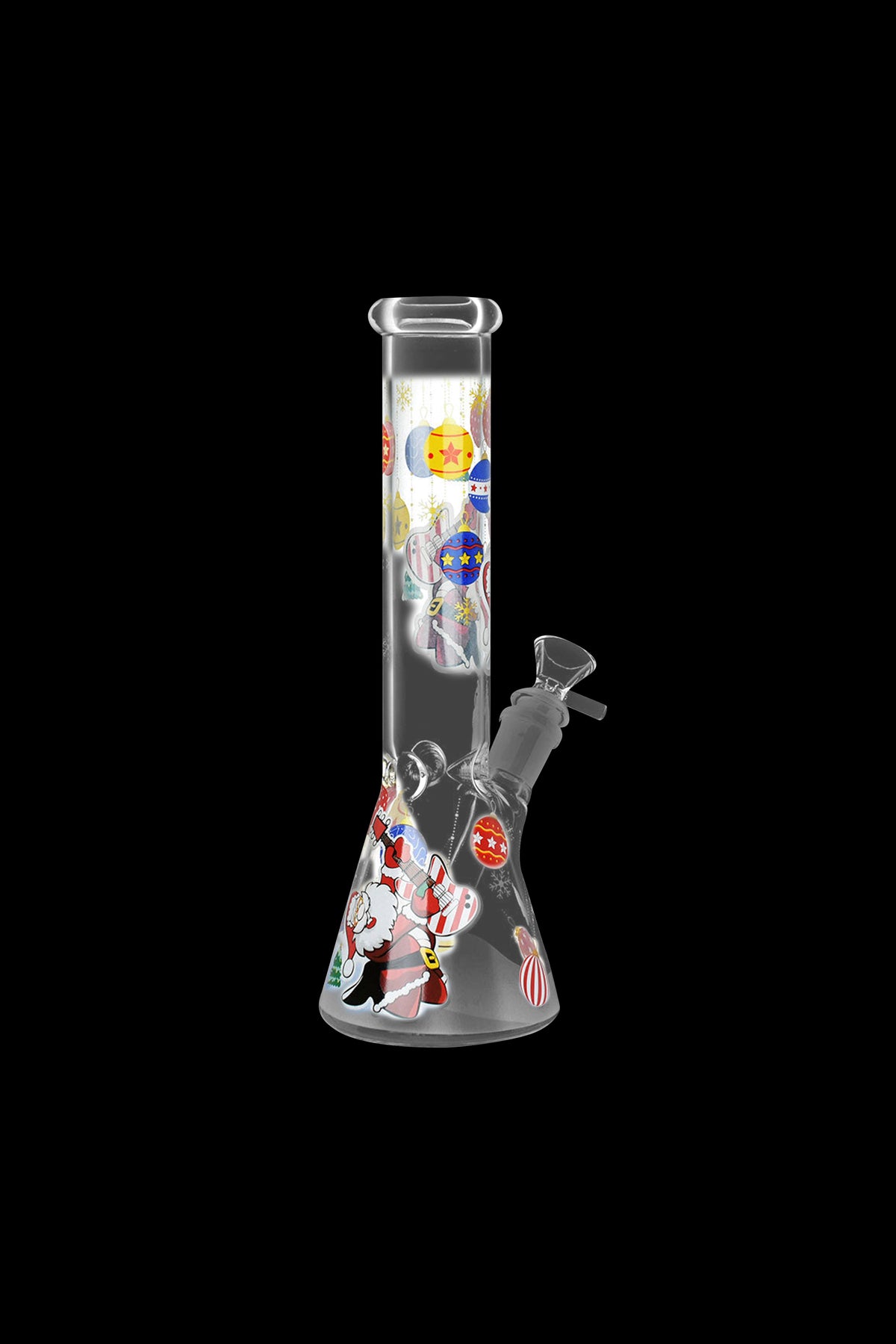 Glass water pipe decorated with anime-style characters, against a black background.
