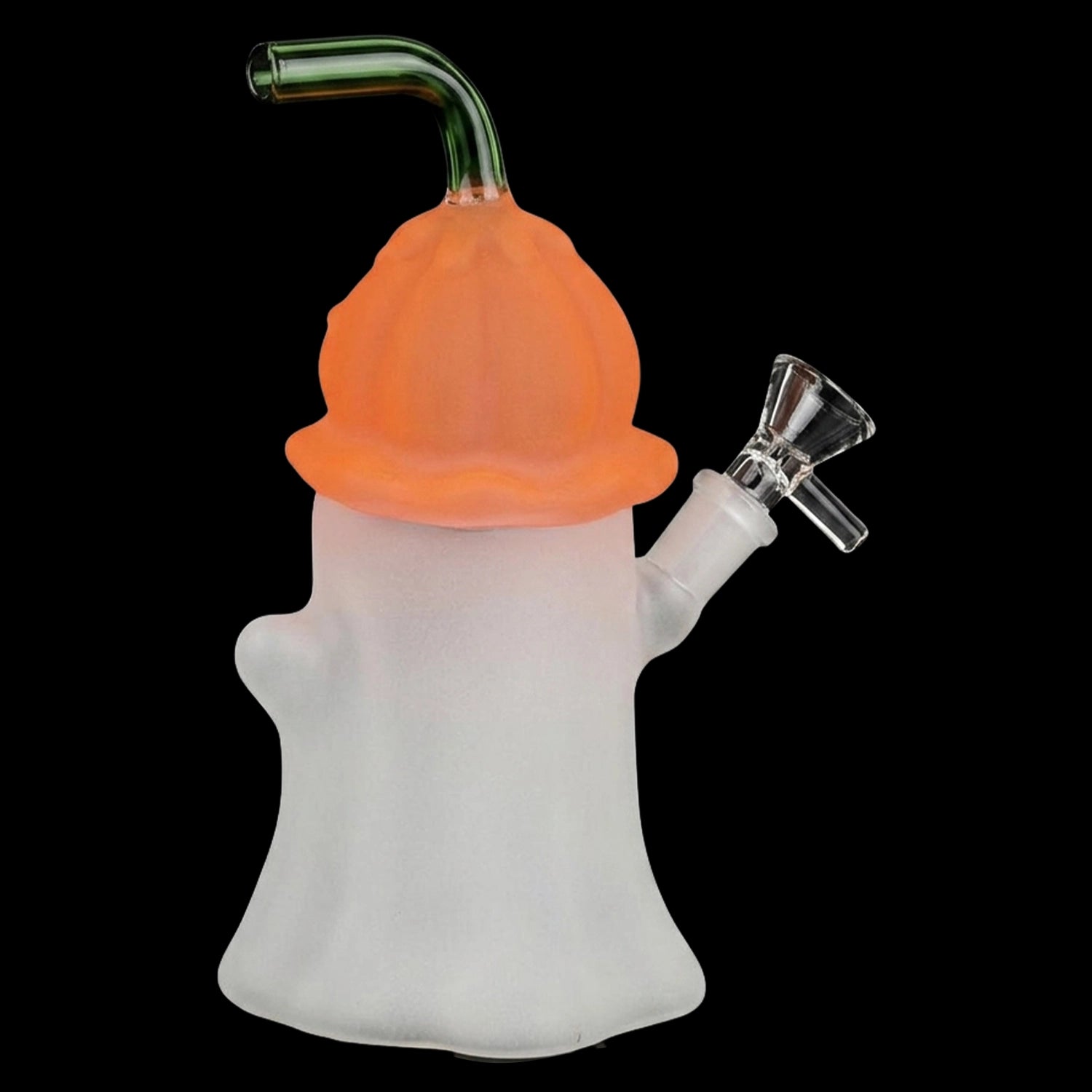 Pumpkin Head Ghost Glow In The Dark Glass Water Pipe - 7.25" / 14mm F / Colors Vary