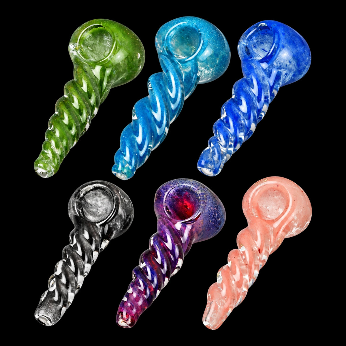 Small Heavy Twisted Frit Glass Pipe - 3" / Colors Vary