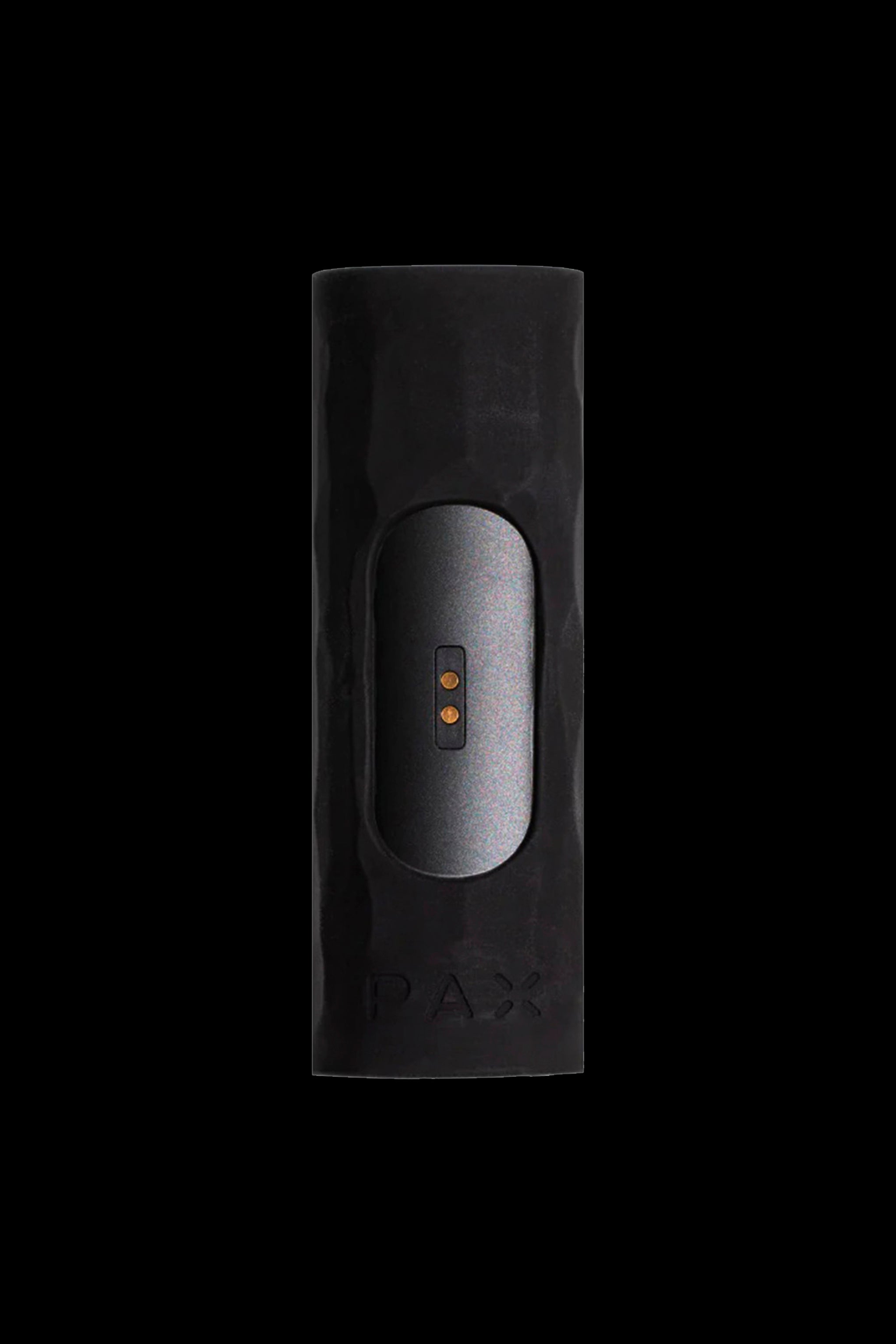 Black Pax vaporiser with illuminated controls, against a dark background.