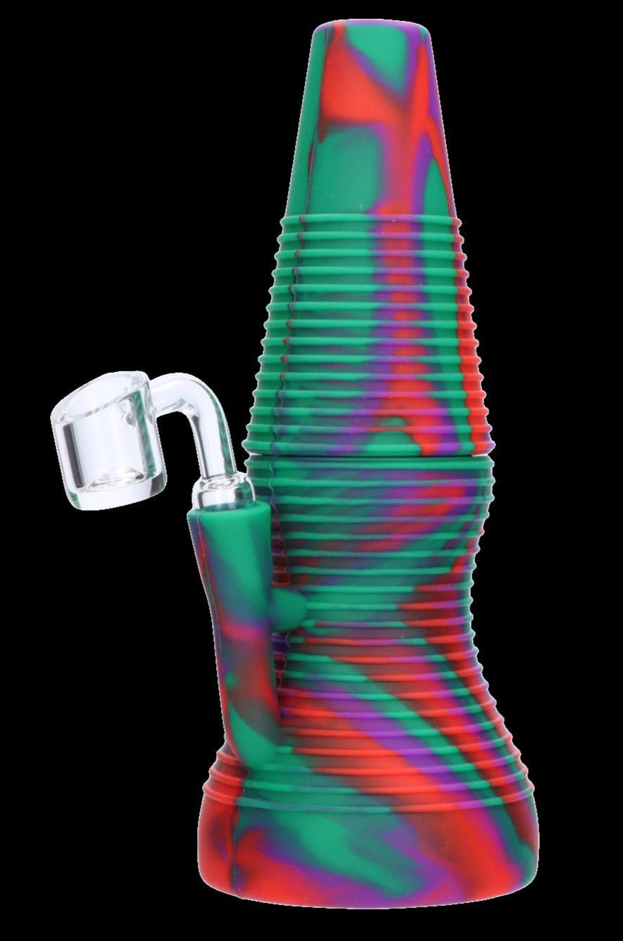 Silicone oil rig with a quartz banger.