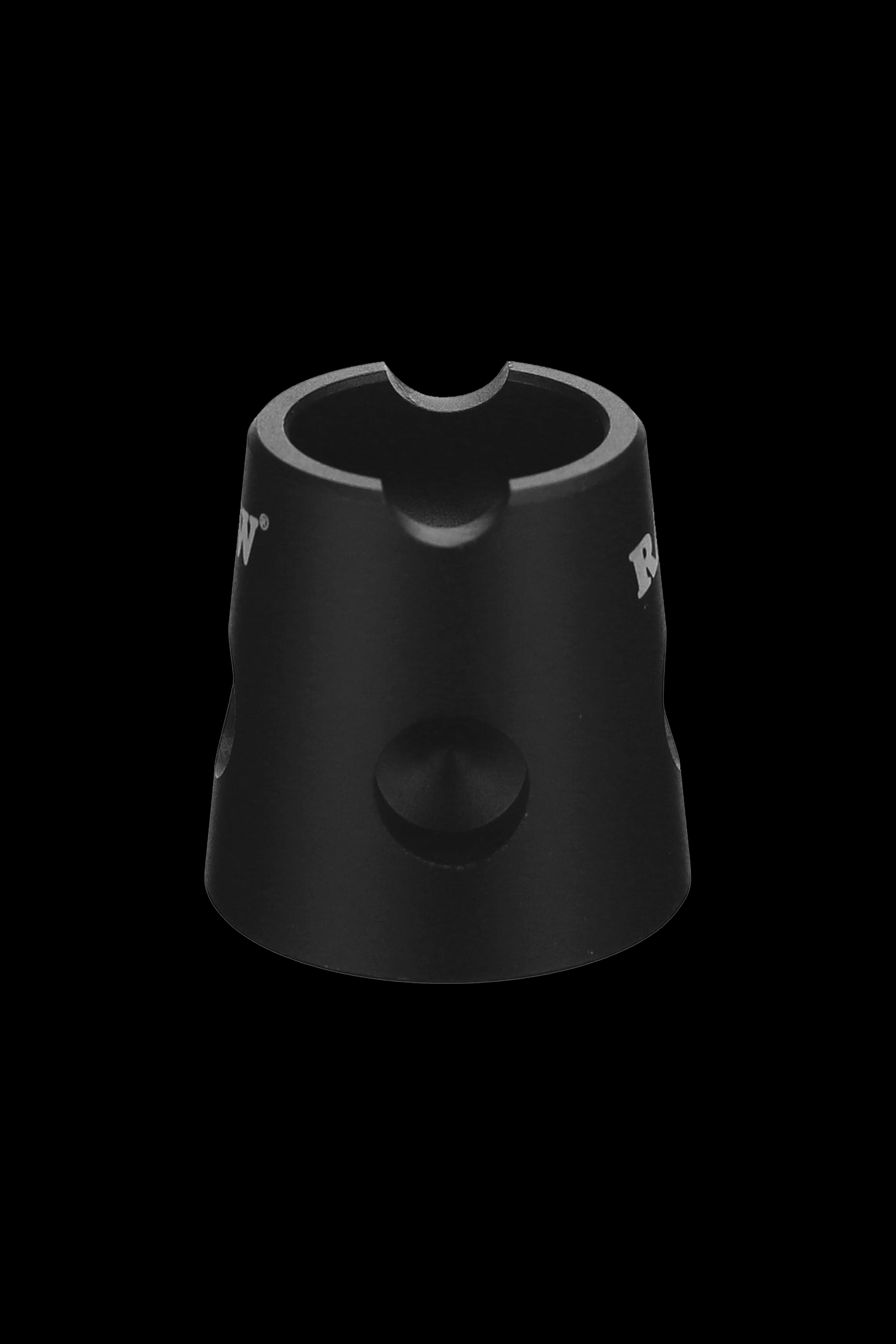 Black cannabis concentrate container with a rounded base and open top.