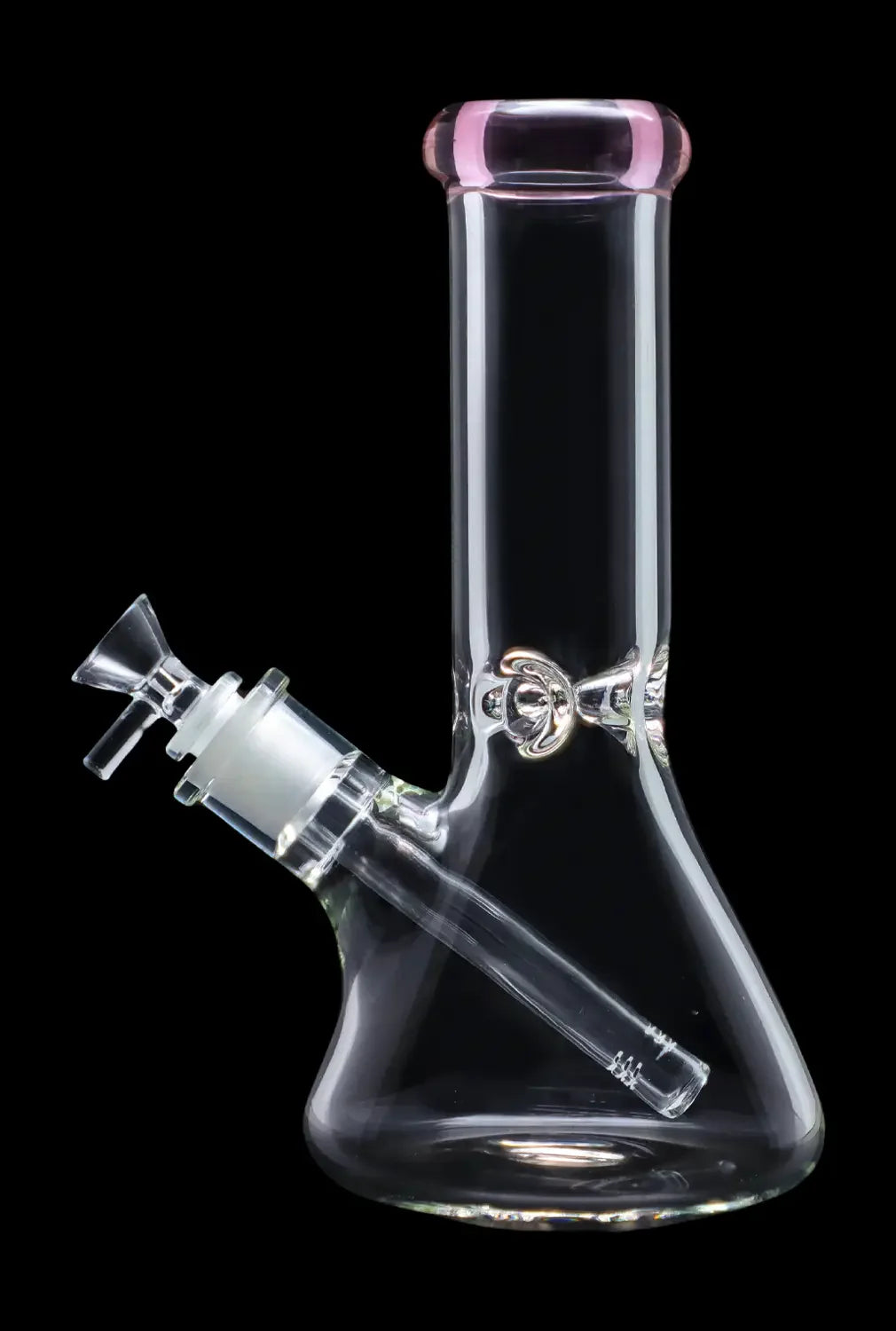 Front view of the 10-inch Smoke Cartel Beaker water pipe, featuring a colorful mouthpiece and ice pinch, against a black background.