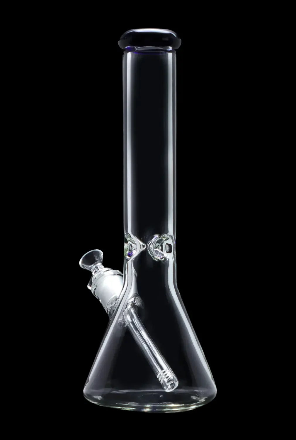 Clear glass bong with ice catcher, isolated on black.