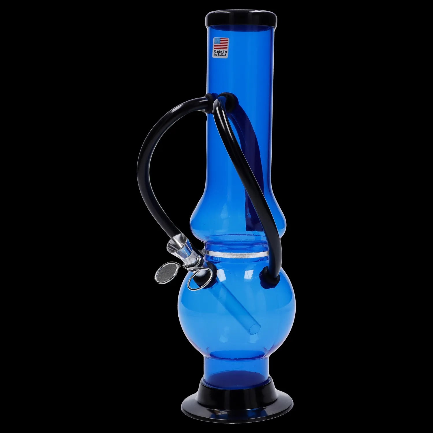 Blue glass bubbler with a hookah-style hose and bowl.