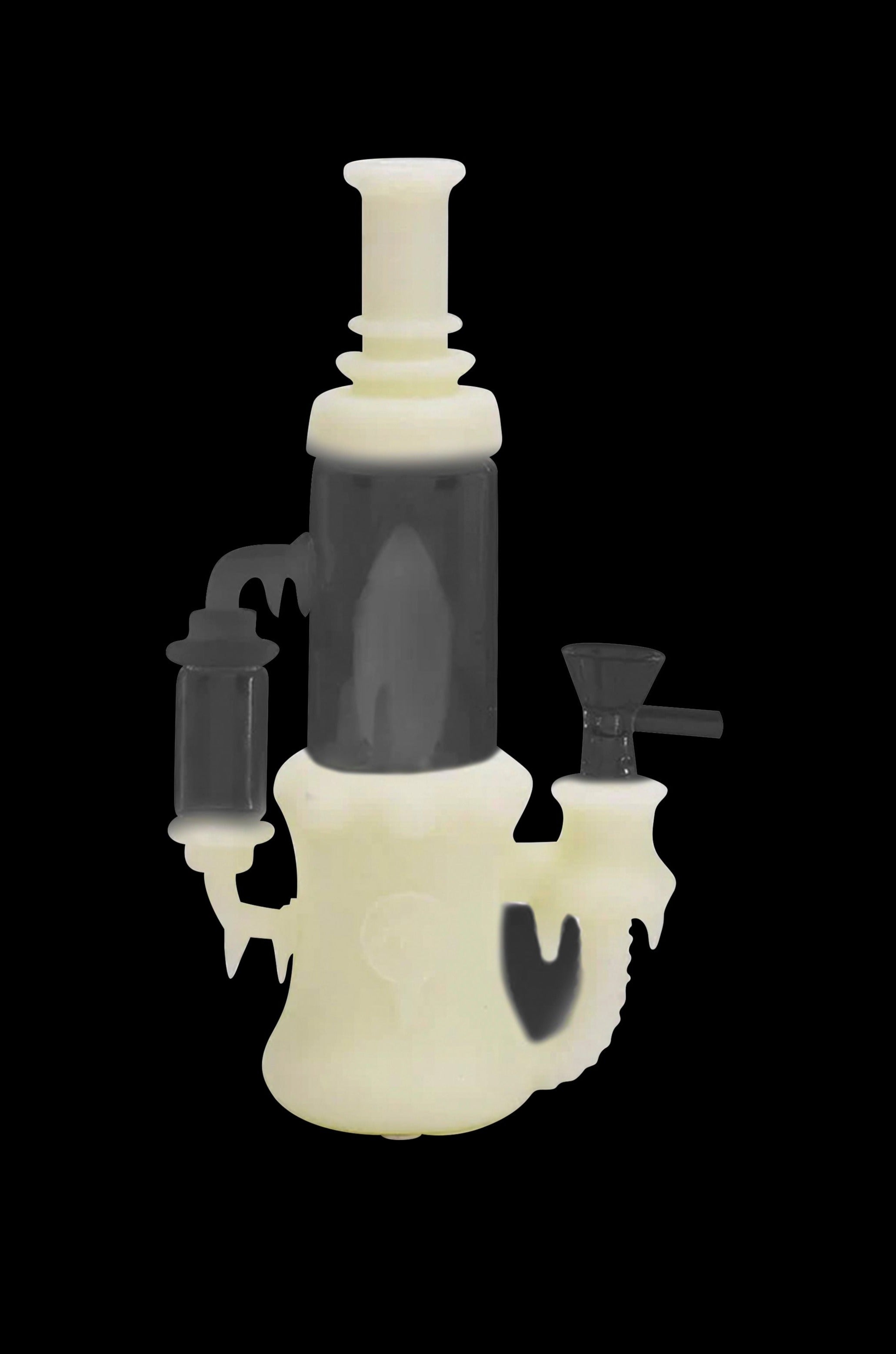 Yellow and black glass water pipe (bong) with dripping design.