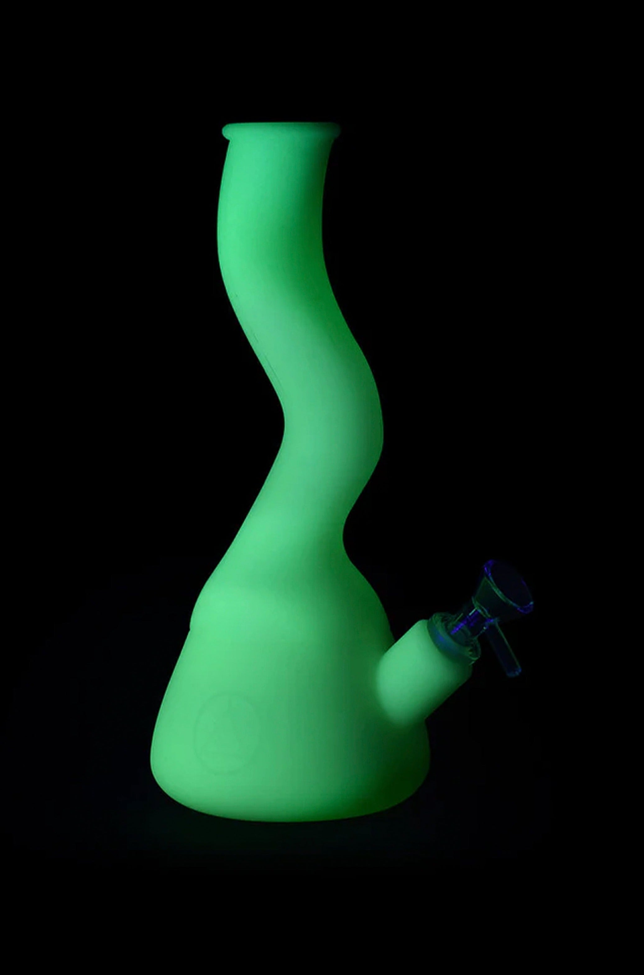 Green glass water pipe (bong) with a glass bowl.