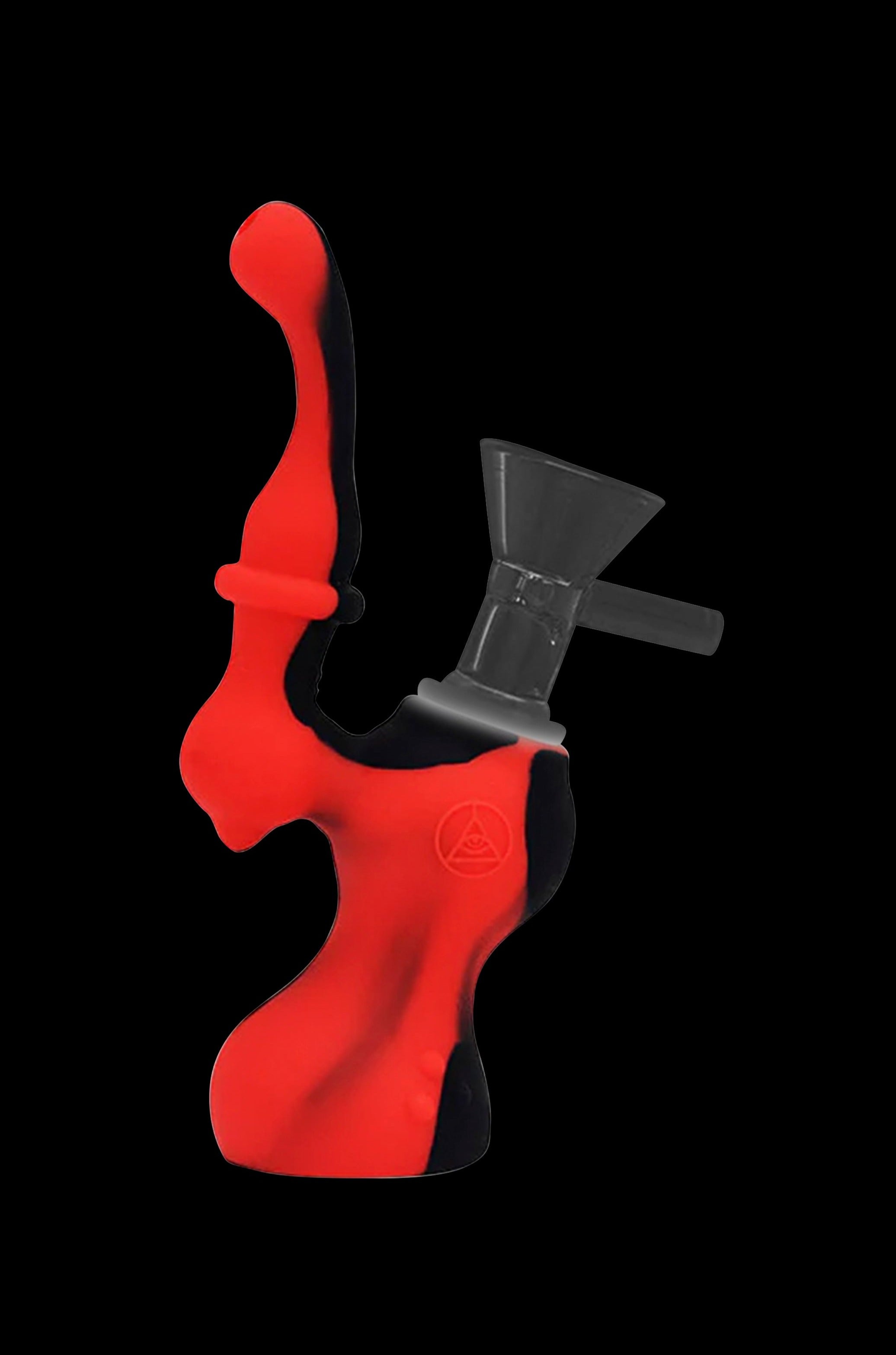 Red silicone dab rig with glass insert.