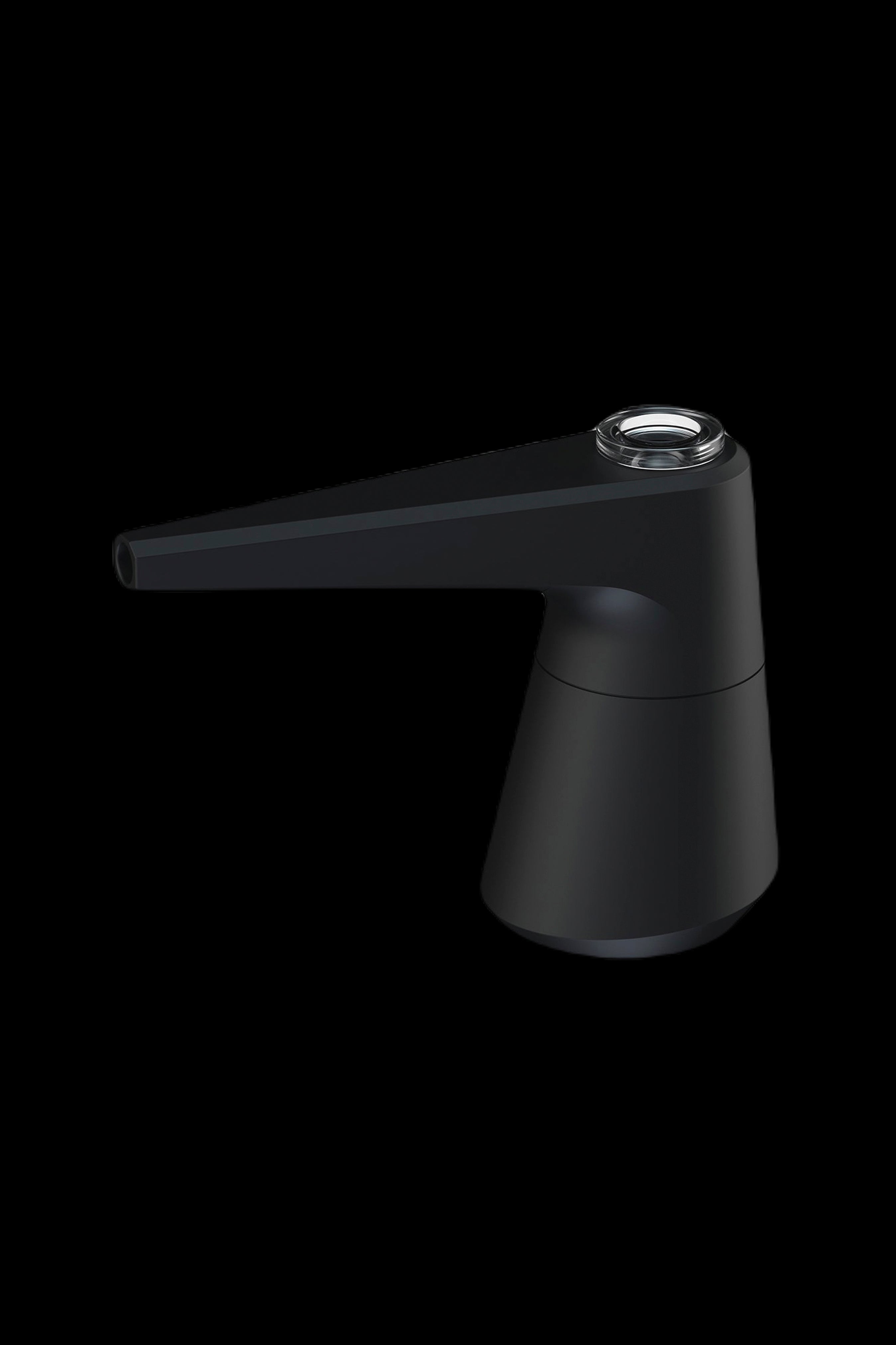 Sleek black cannabis vaporizer pen with a long, angled mouthpiece.