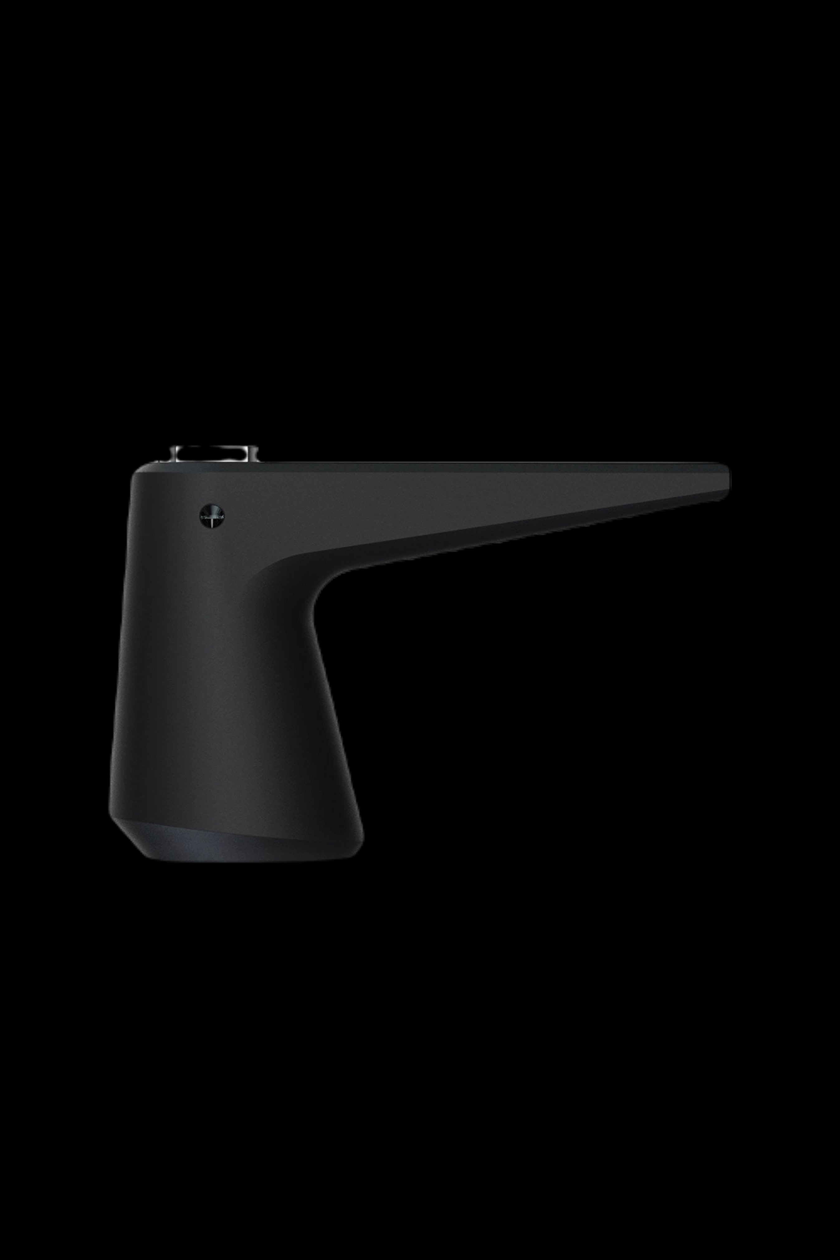 Sleek black cannabis vaporizer device with a long, angled mouthpiece.