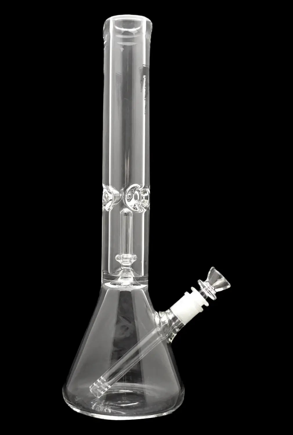 Clear glass bong with ice catcher and detachable downstem.