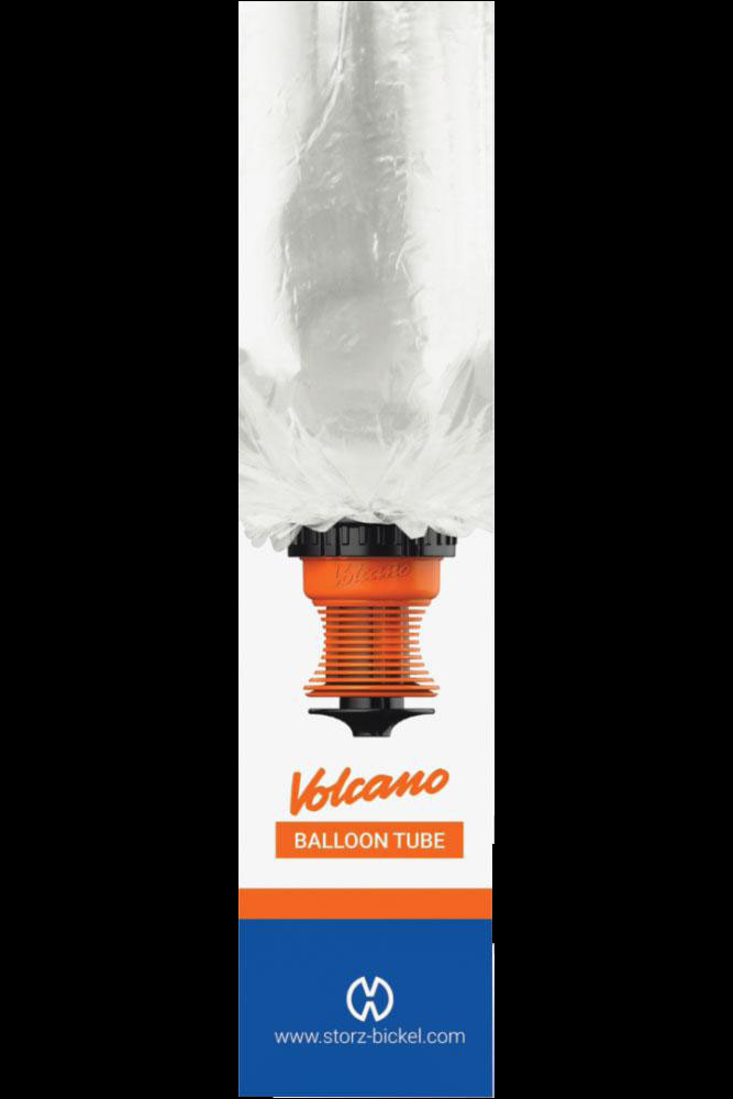 Volcano balloon tube filled with vapor, advertising the Storz & Bickel brand.