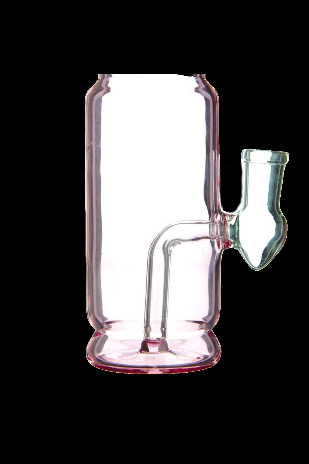 Pink glass water pipe resembling a beverage can.