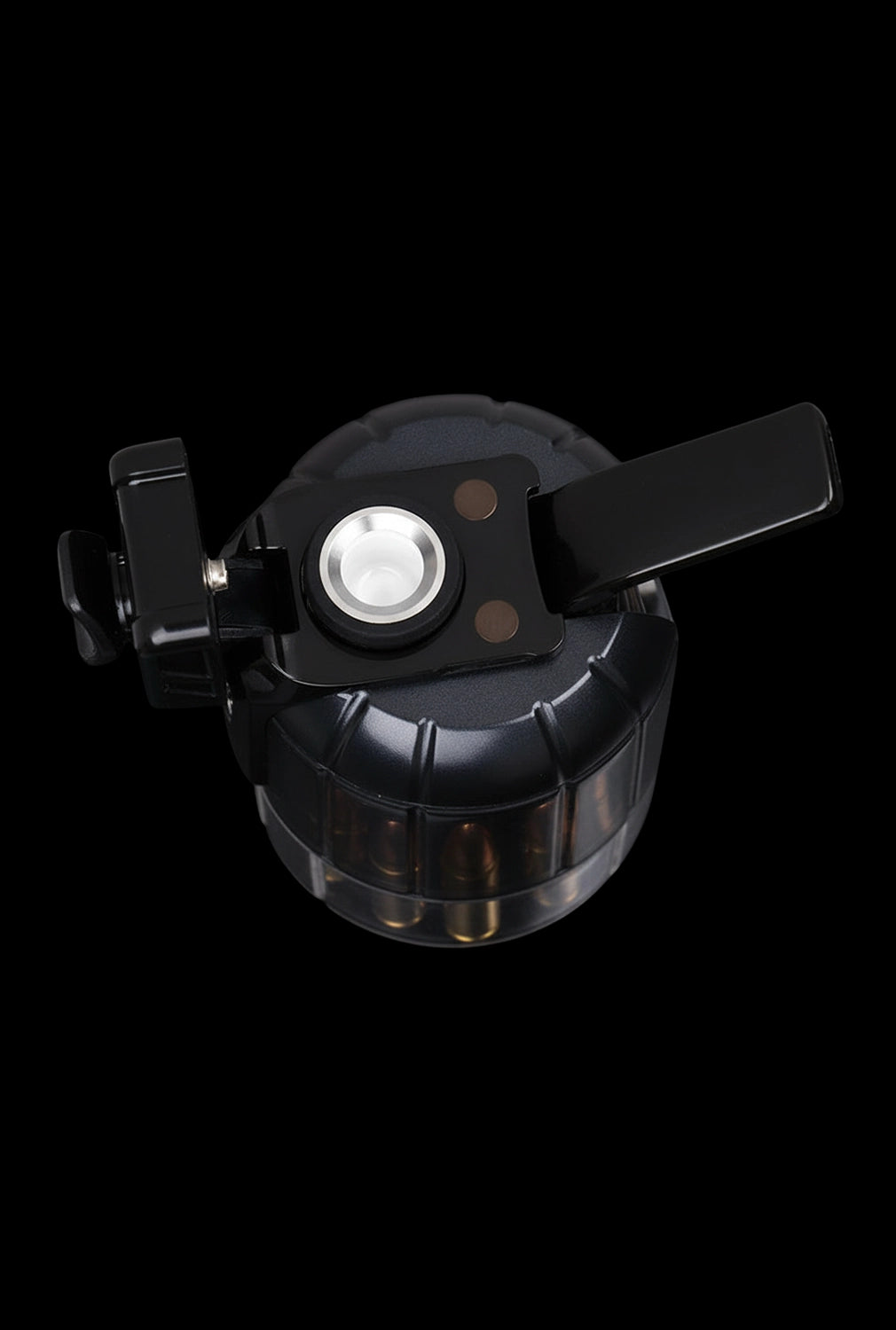 Top-down view of the Pulsar Dabtron 2.0 Electric Dab Rig | 1500mAh showing the black hinged lid, central white ceramic bowl, and translucent chamber rim against a black background
