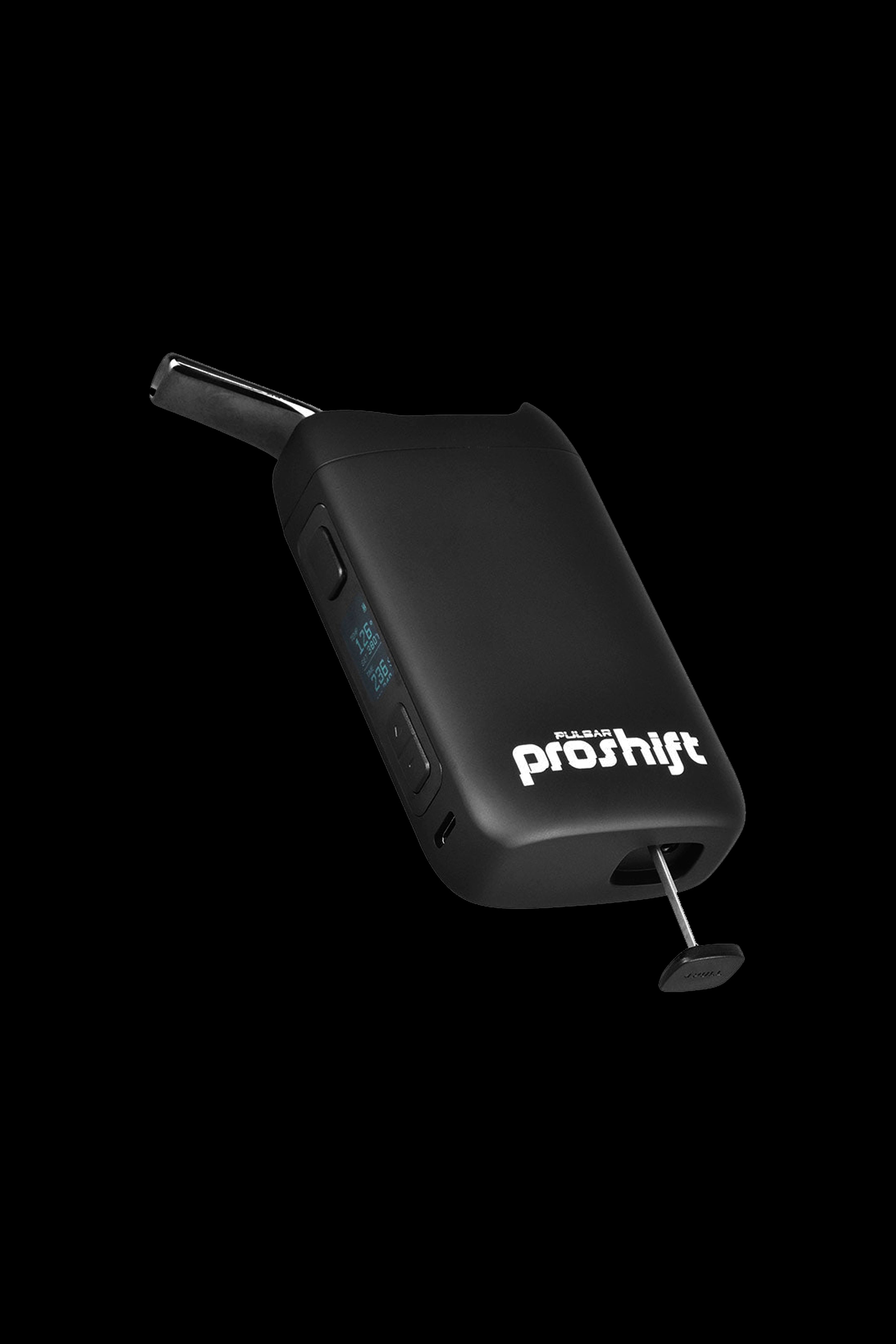 Black Pulsar ProShift portable dab rig with glass mouthpiece and heating coil.