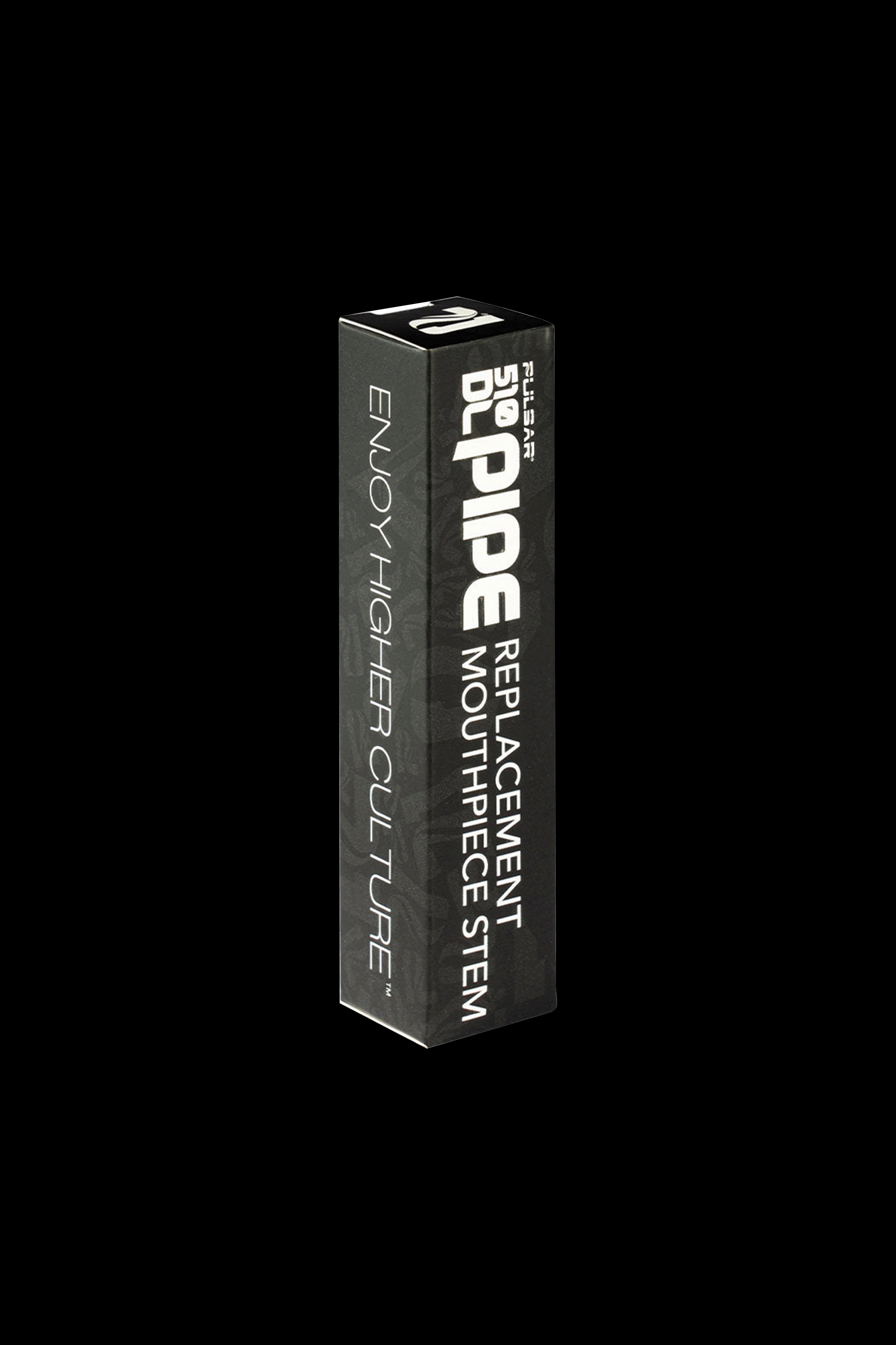 A white retail box for a Pulsar "Blo-Pipe" replacement mouthpiece stem, with text reading "Enjoy Higher Culture."