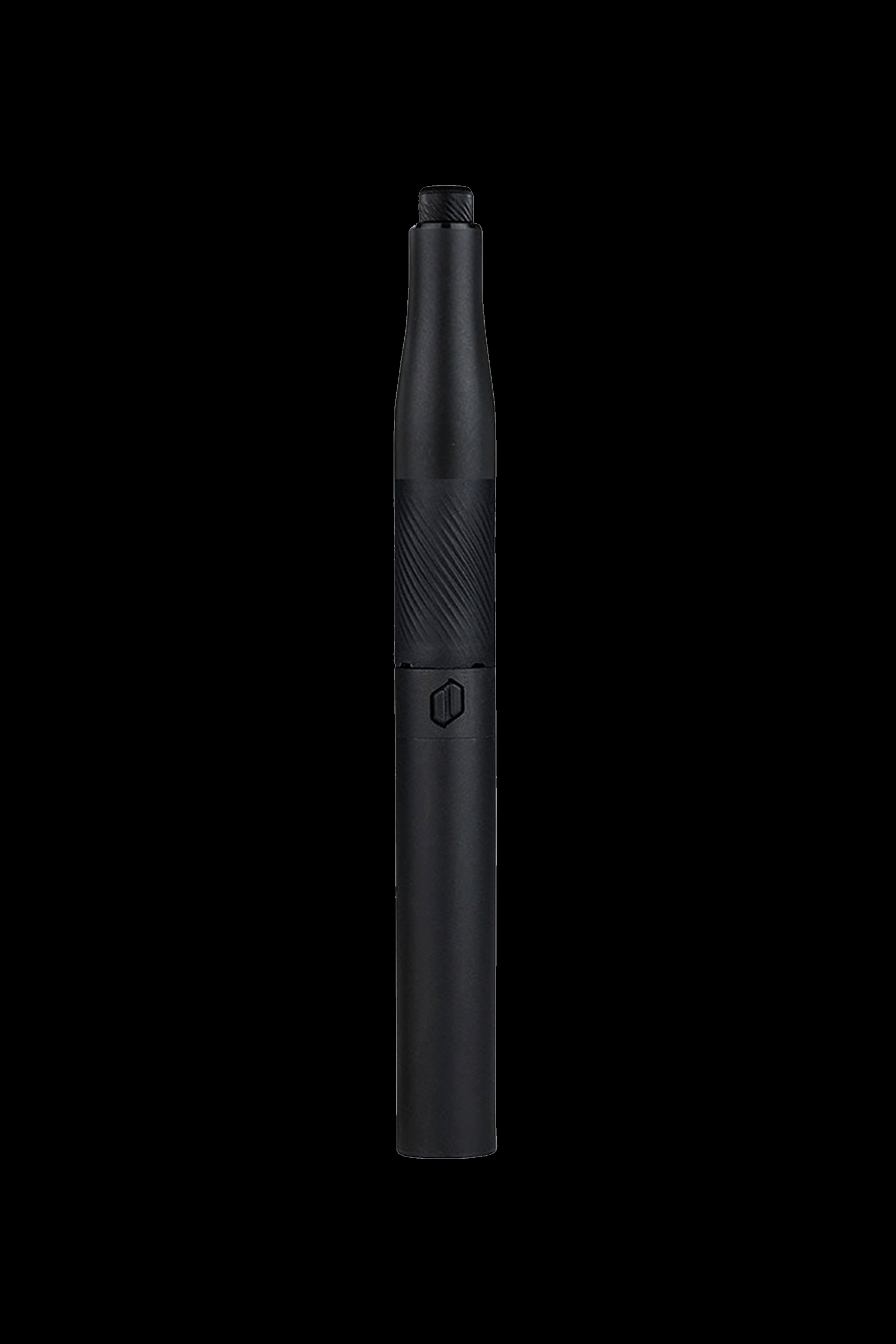 Black cannabis vape pen on a black background.