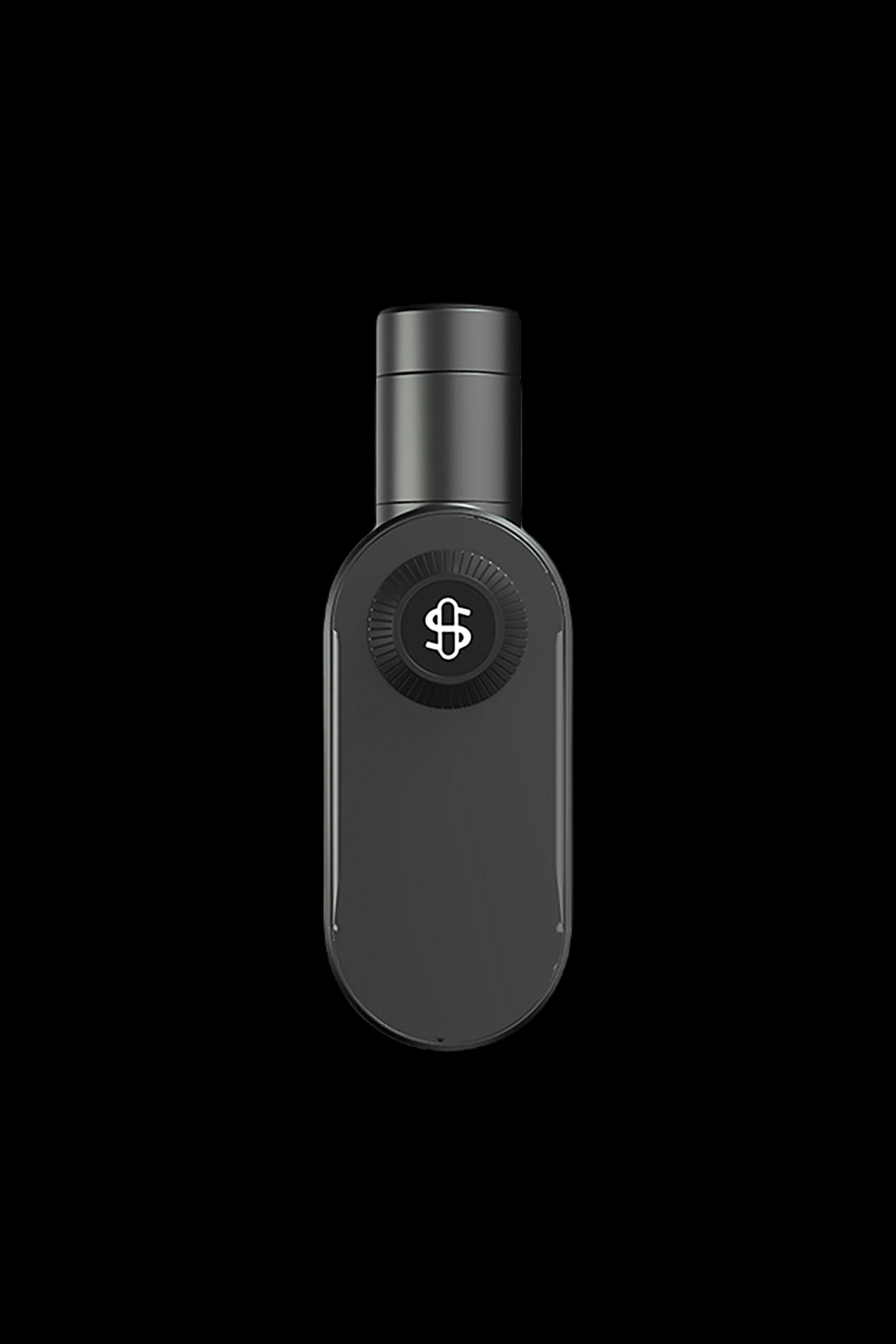 Sleek black cannabis vaporizer pen with a stylized dollar sign logo.