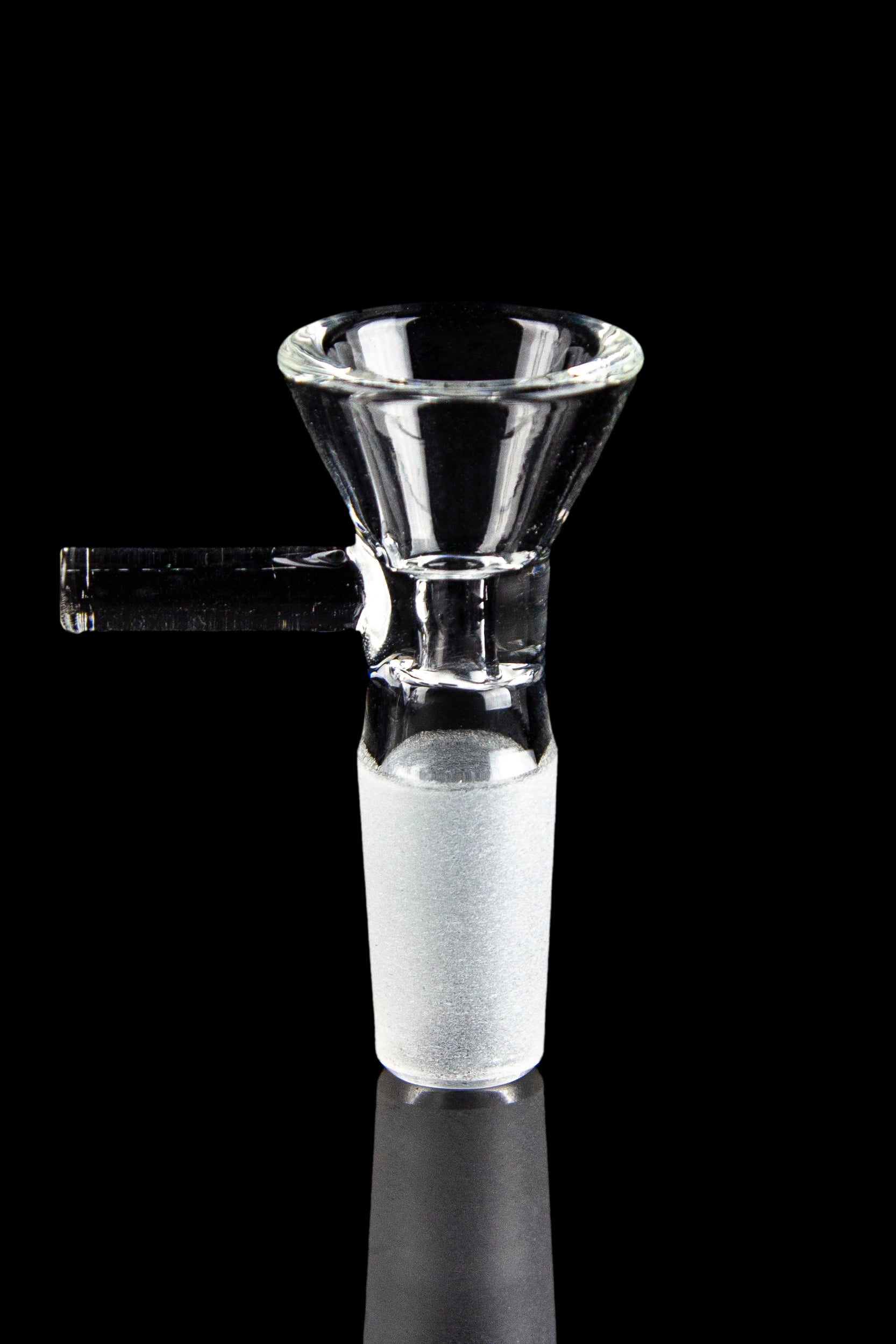 Clear glass cannabis bowl with visible ridges and a reflective surface.