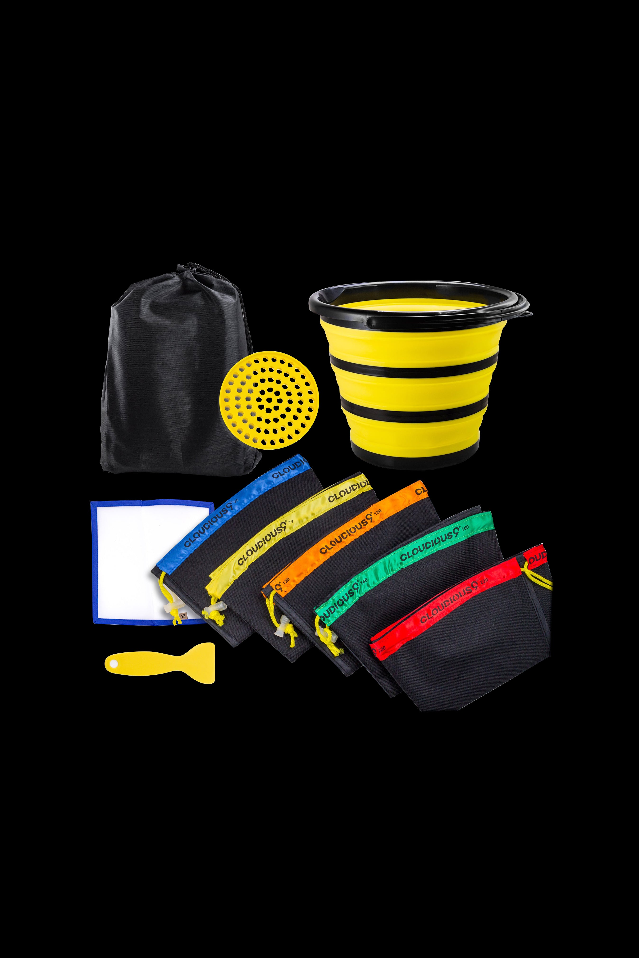 Collapsible silicone bubblers and accessories in various colors, including a travel case and diffuser downstem.