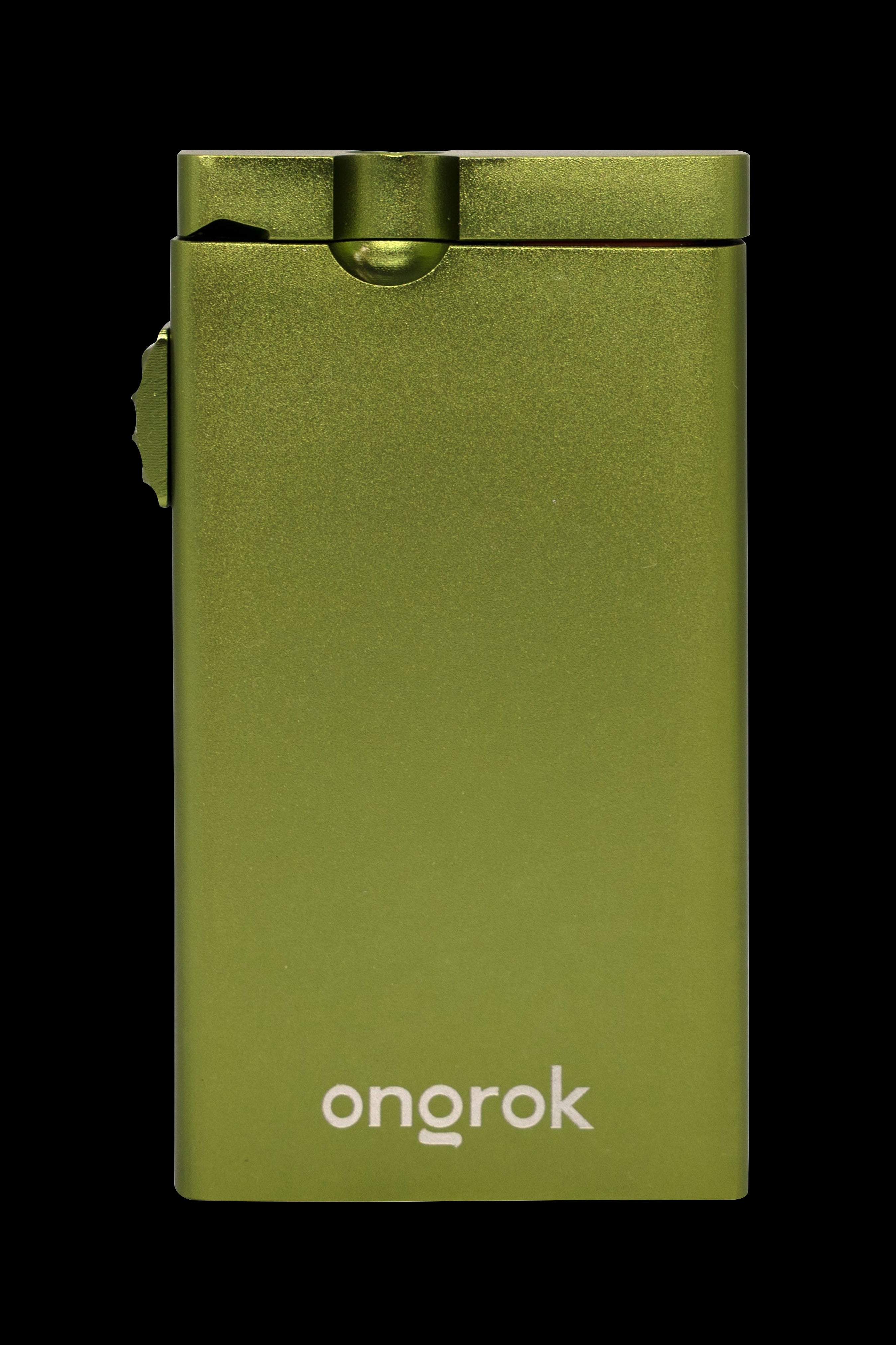 Olive green one-hitter pipe with “onorok” branding.