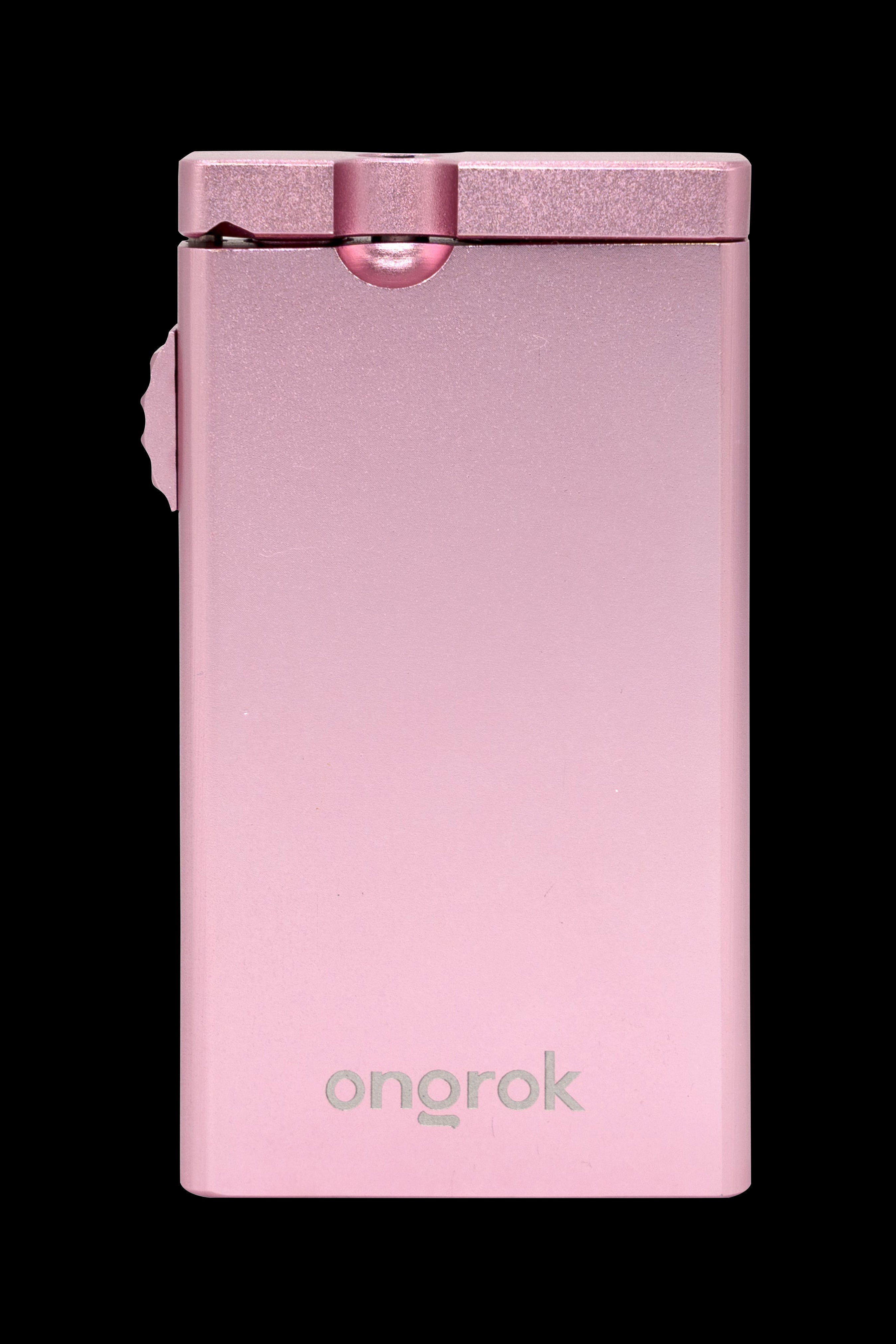 Pink cannabis storage case with “onrok” logo.