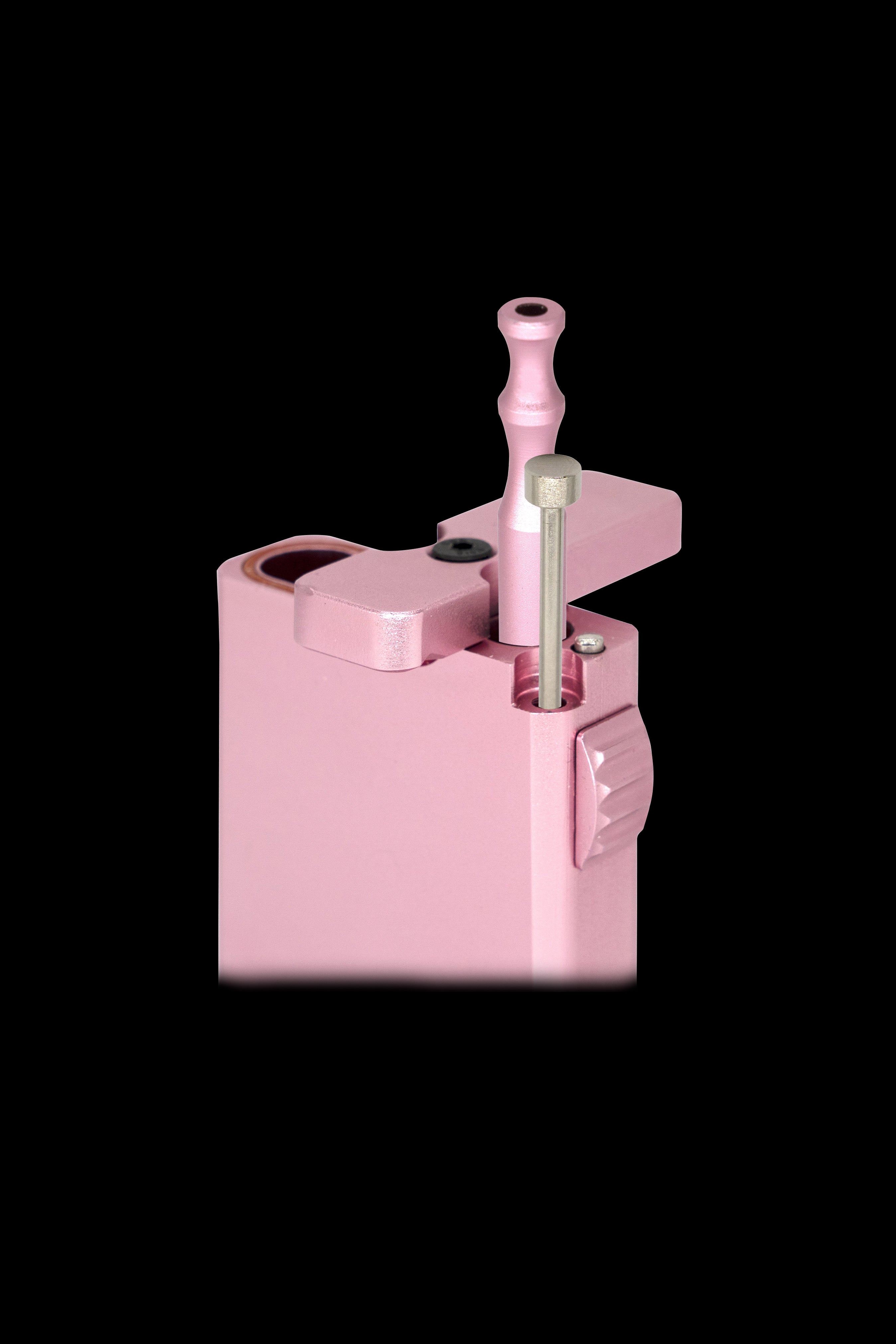 Pink one-hitter pipe with a removable bowl and case.