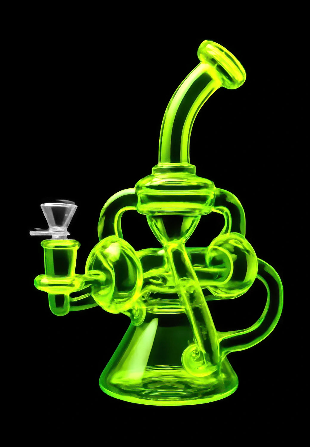 Neon Recycler with Inline Percolator and Bent Neck Bong