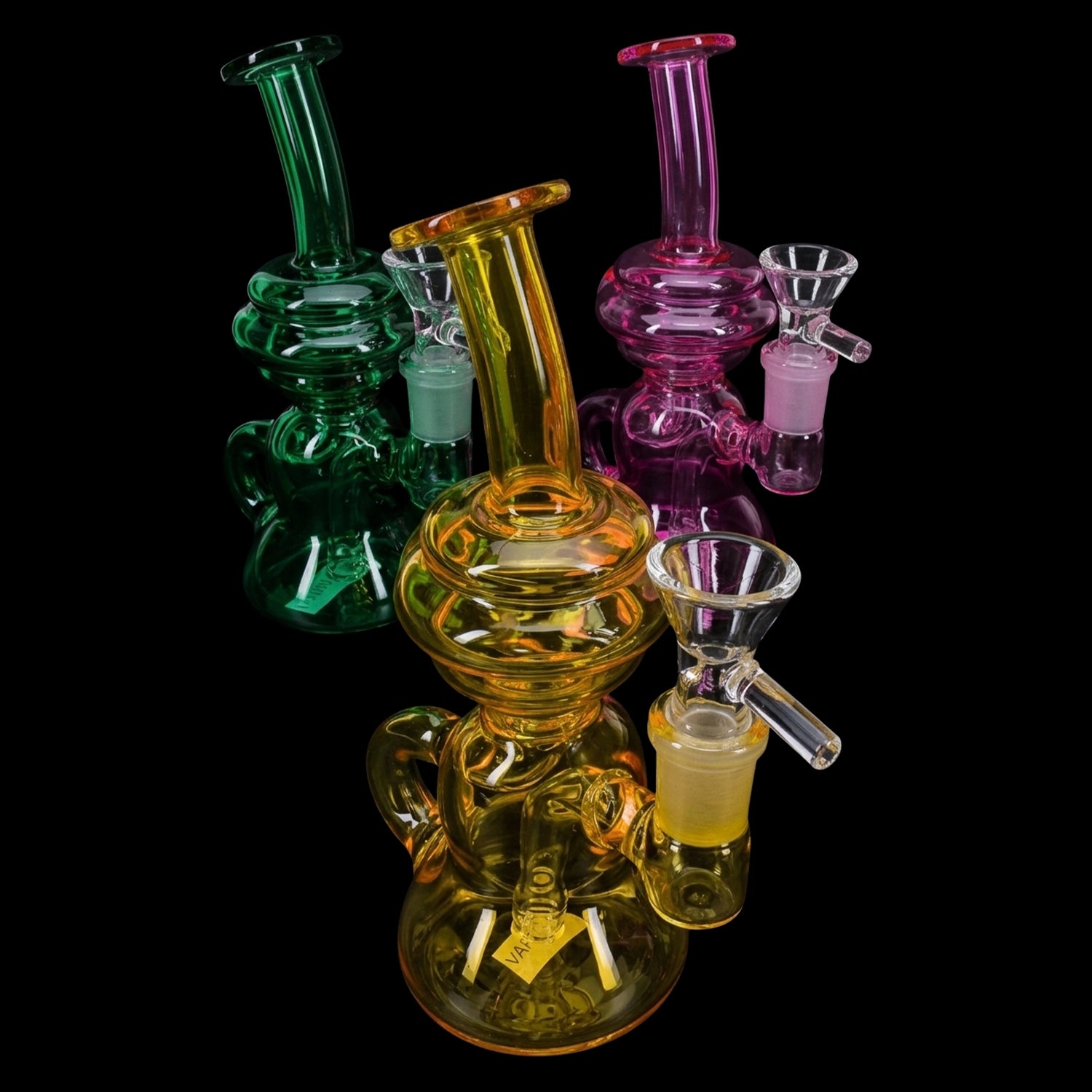 Stemless Glass Recycler Bong “Color Current” – 6½″ – Assorted Colors