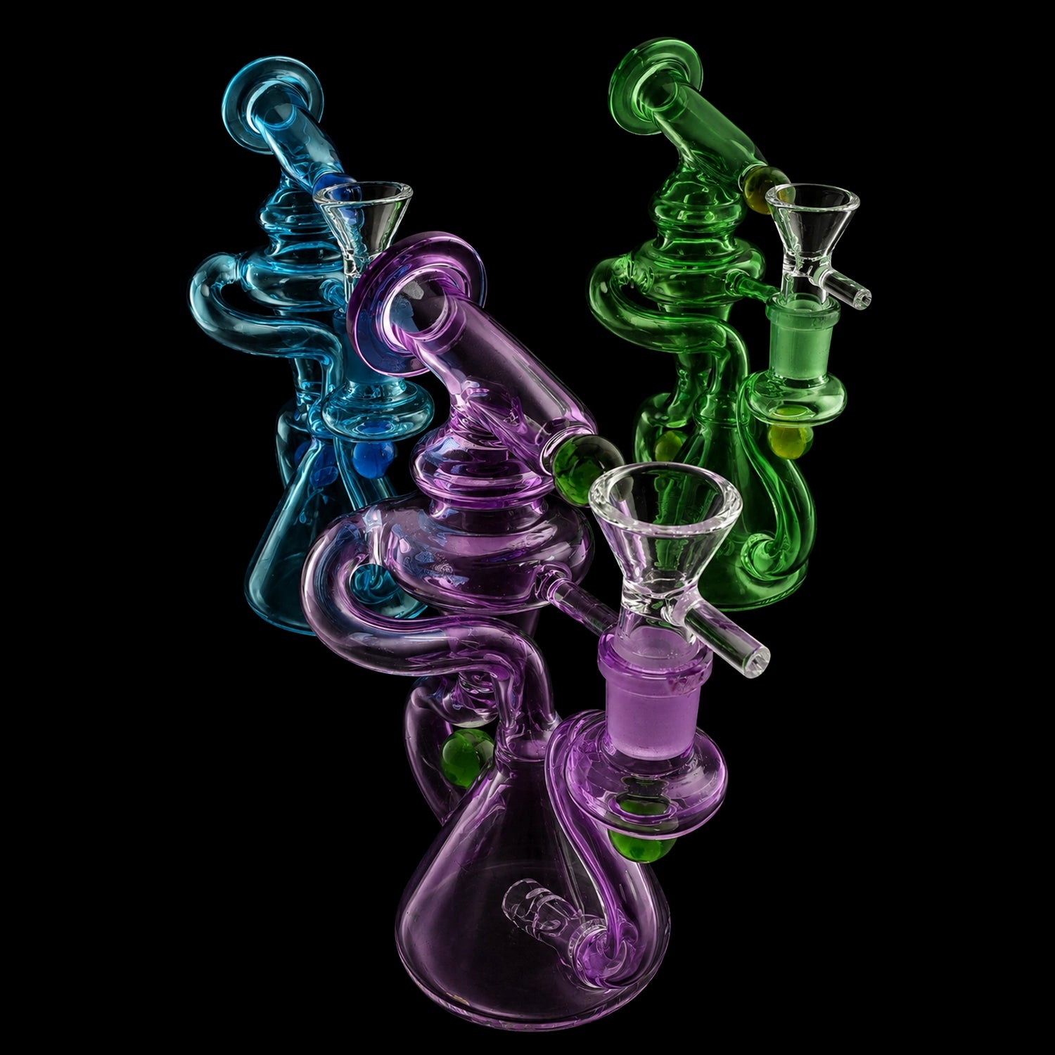 Stemless Glass Recycler Bong “Loop Bloom” – 6″ – Assorted Colors