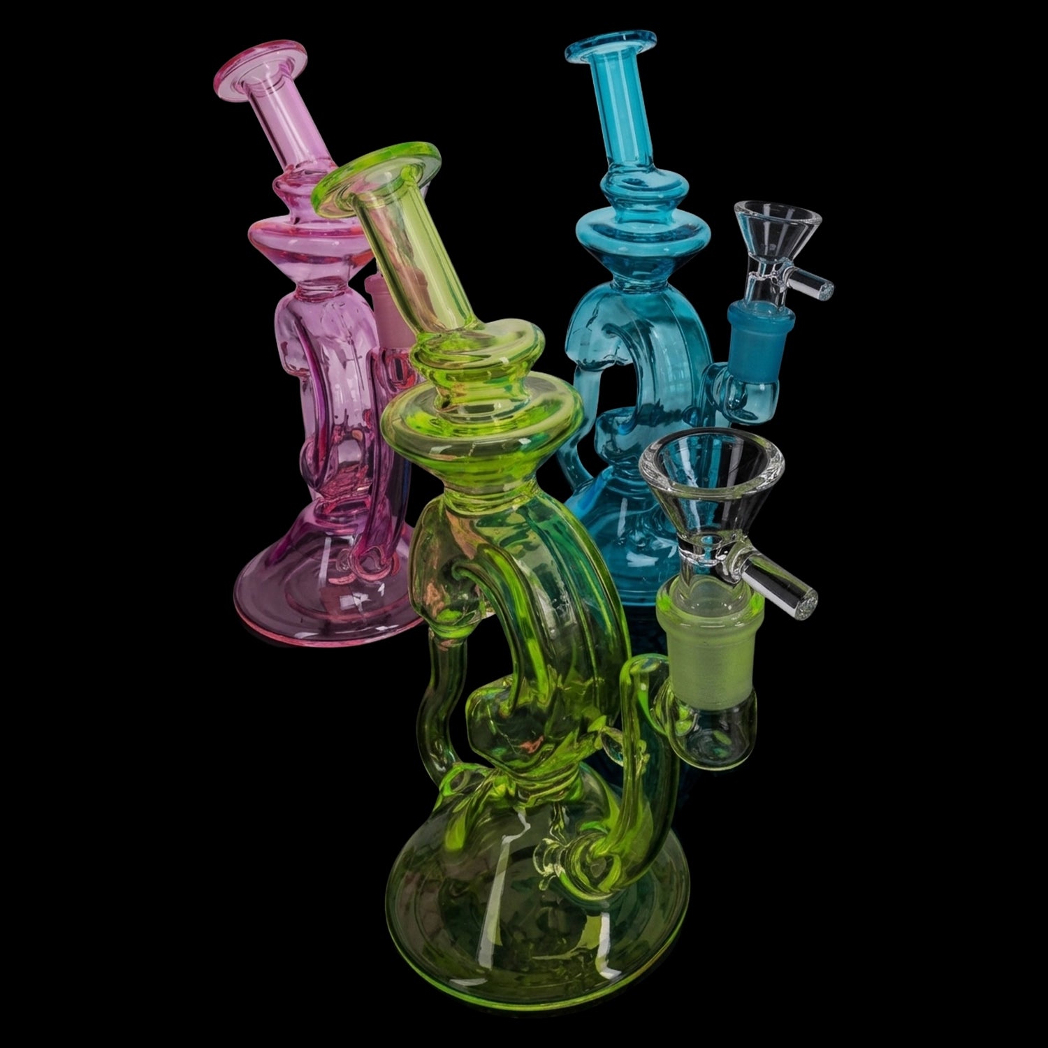 Stemless Glass Funky Recycler Bong “Ripple Orbit” – 7″ – Assorted Colors