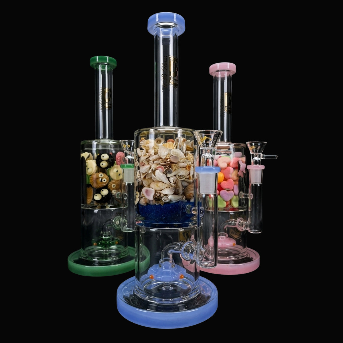 6B Glass Filled Chamber Showerhead Perc Bong – 11″ – Assorted