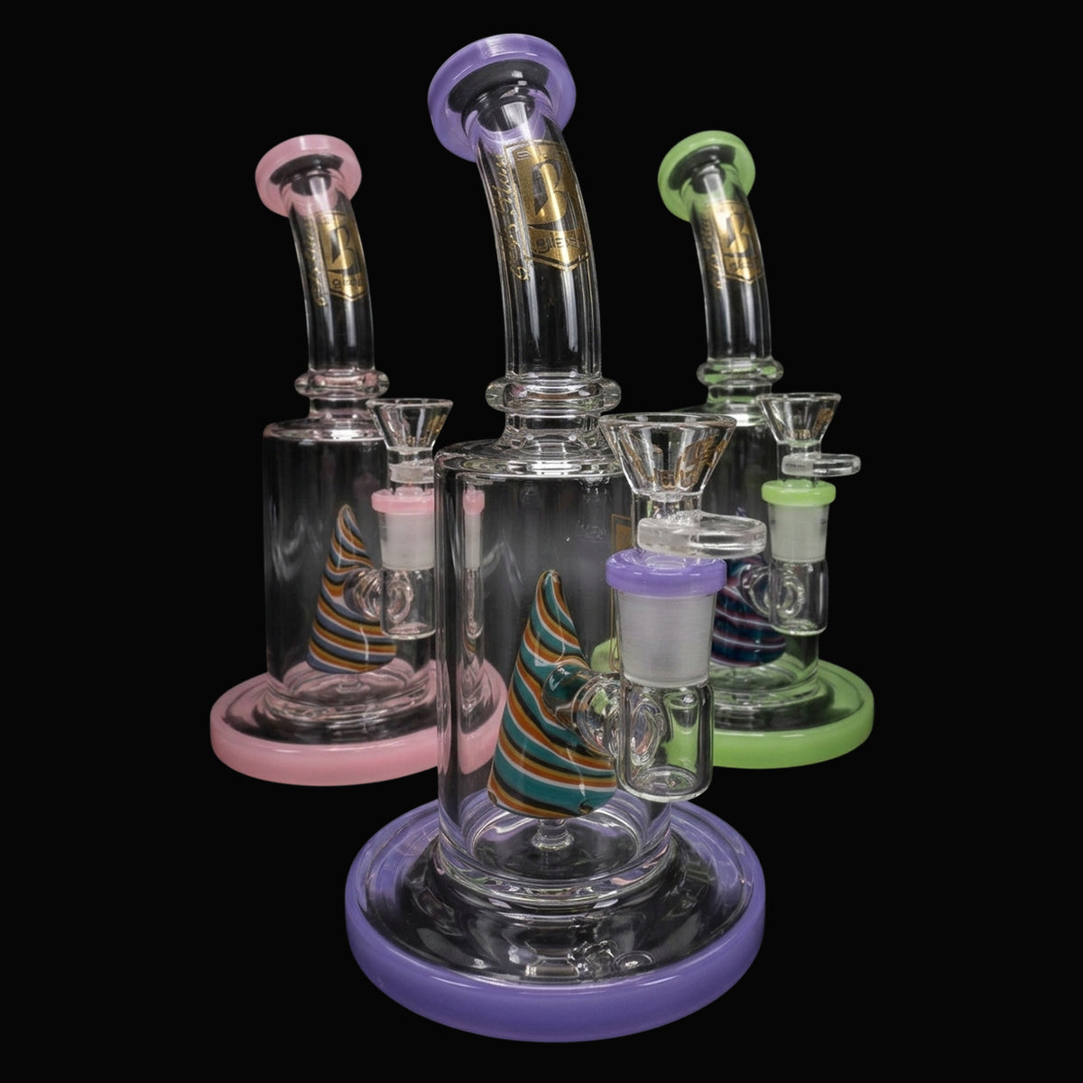 6B Glass Neon Reverse Cone Perc Bong – 8½″ – Assorted Colors