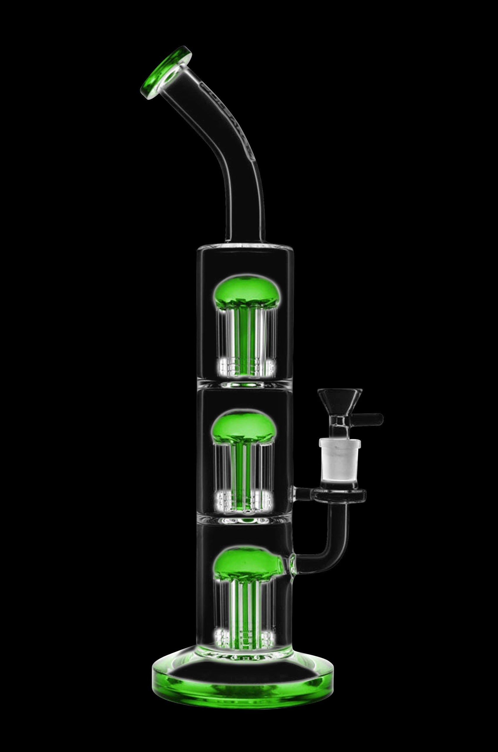 Green glass water pipe (bong) with multiple percolators.