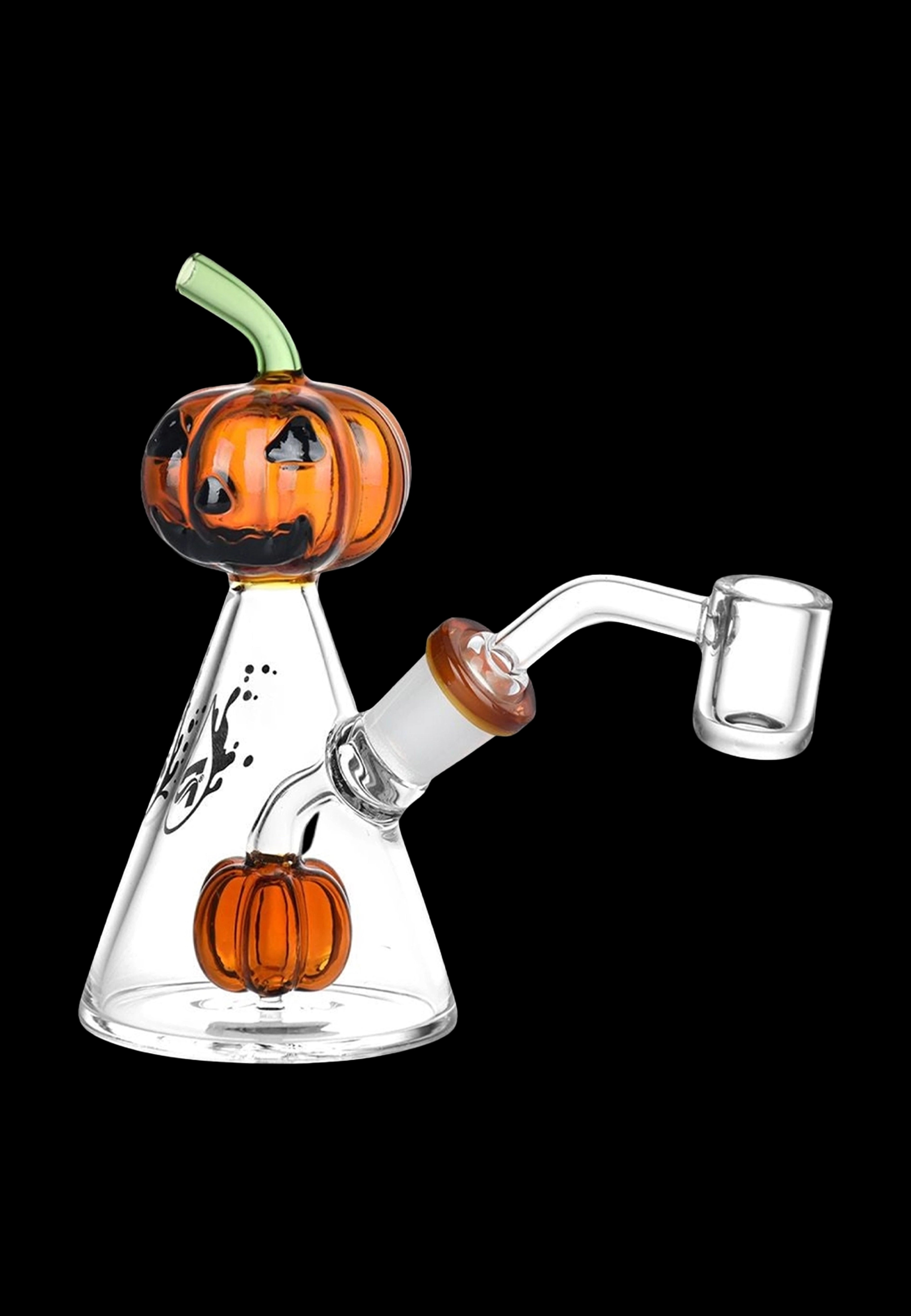 Halloween-themed glass oil rig with jack-o'-lantern accents.