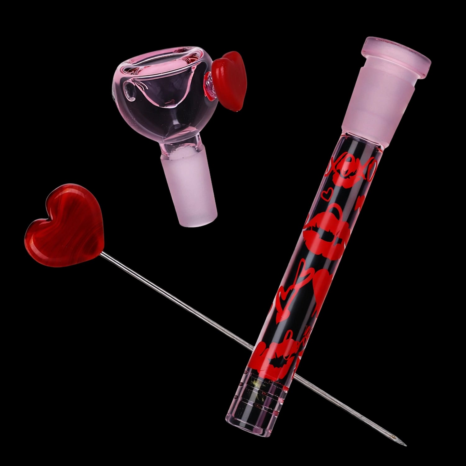 Pulsar Valentine's XOXO Glass Beaker Water Pipe & Hand Pipe Set - 10" / 14mm F