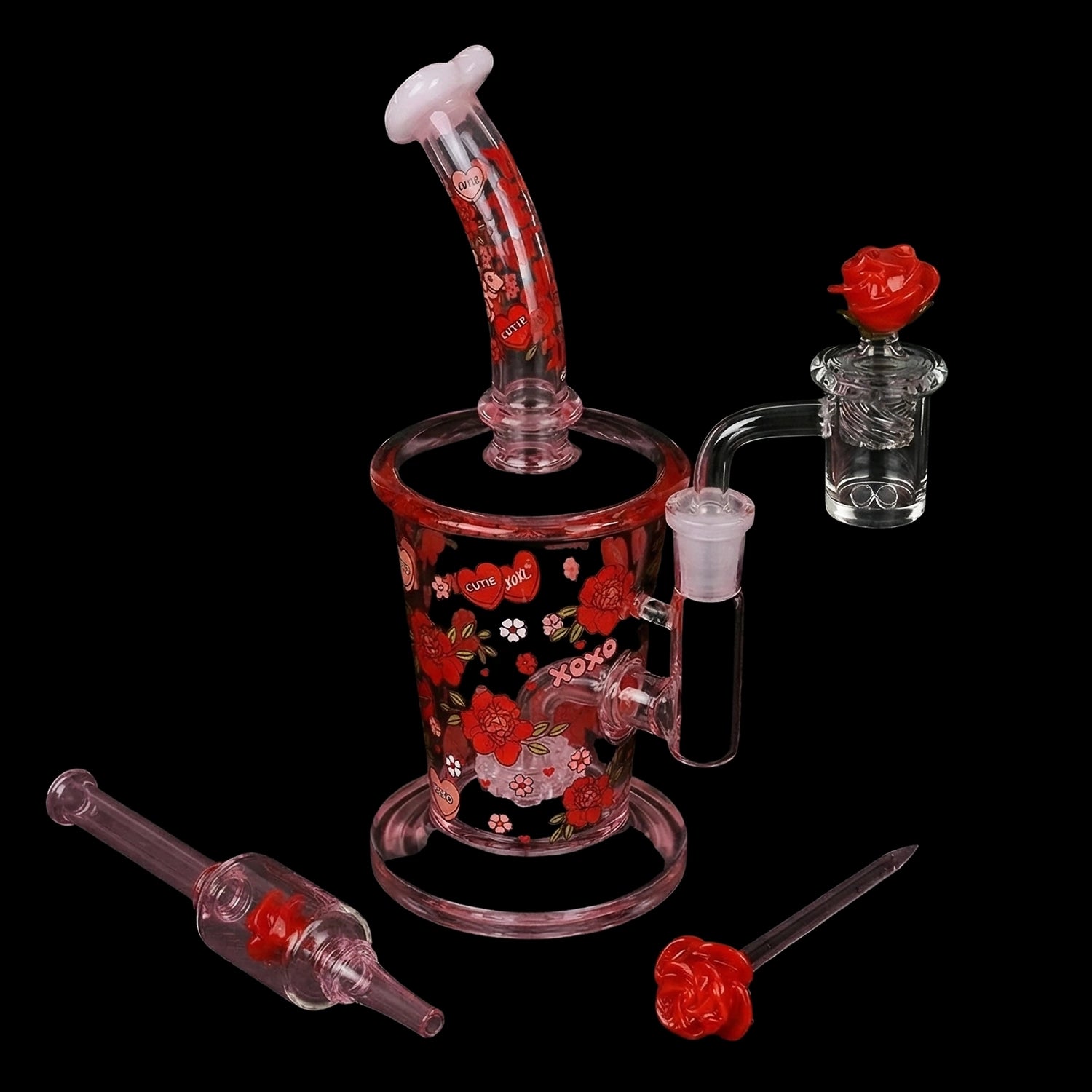 Pulsar Valentine's Rose Glass Dab Rig Set - 8.25" / 14mm F
