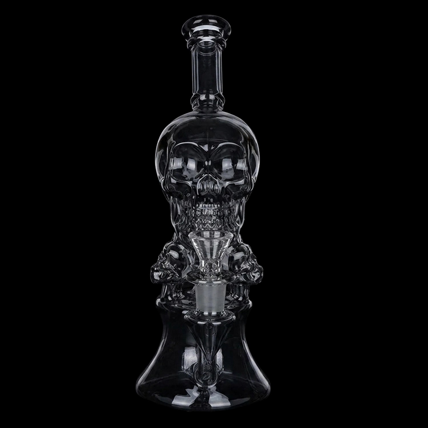 SeshGear Stacked Skulls Electroplated Glass Water Pipe - 9" / 14mm F / Smoke