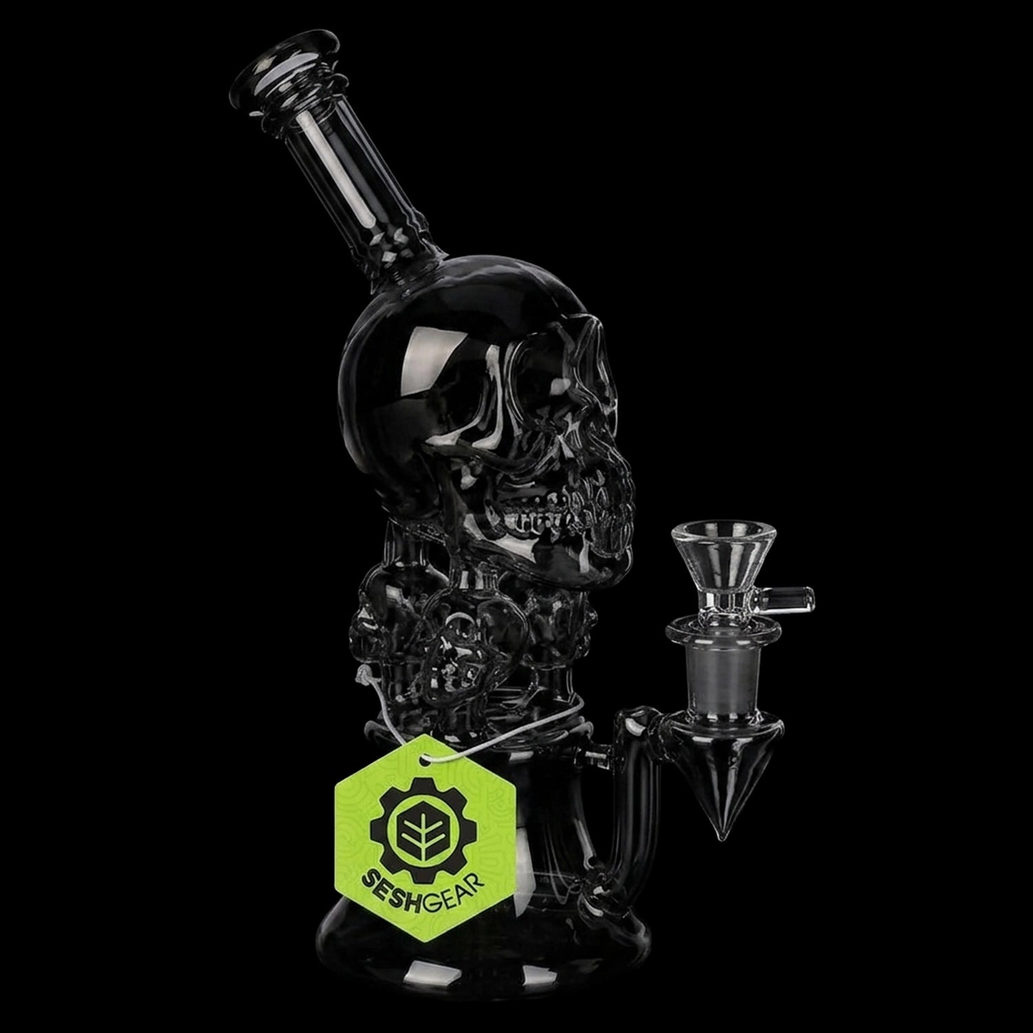 SeshGear Stacked Skulls Electroplated Glass Water Pipe - 9" / 14mm F / Smoke