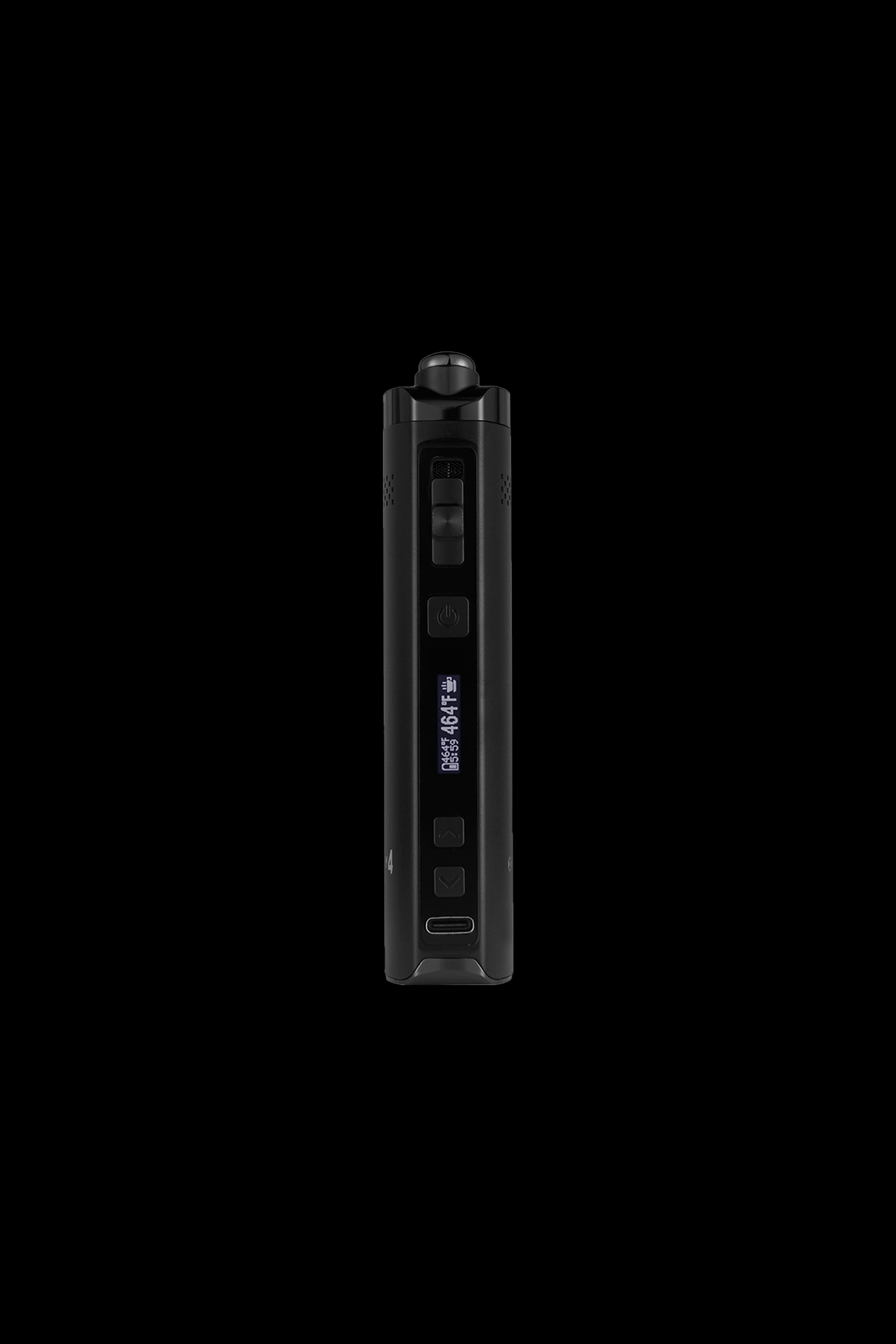 Black cannabis vaporizer pen on a dark background.
